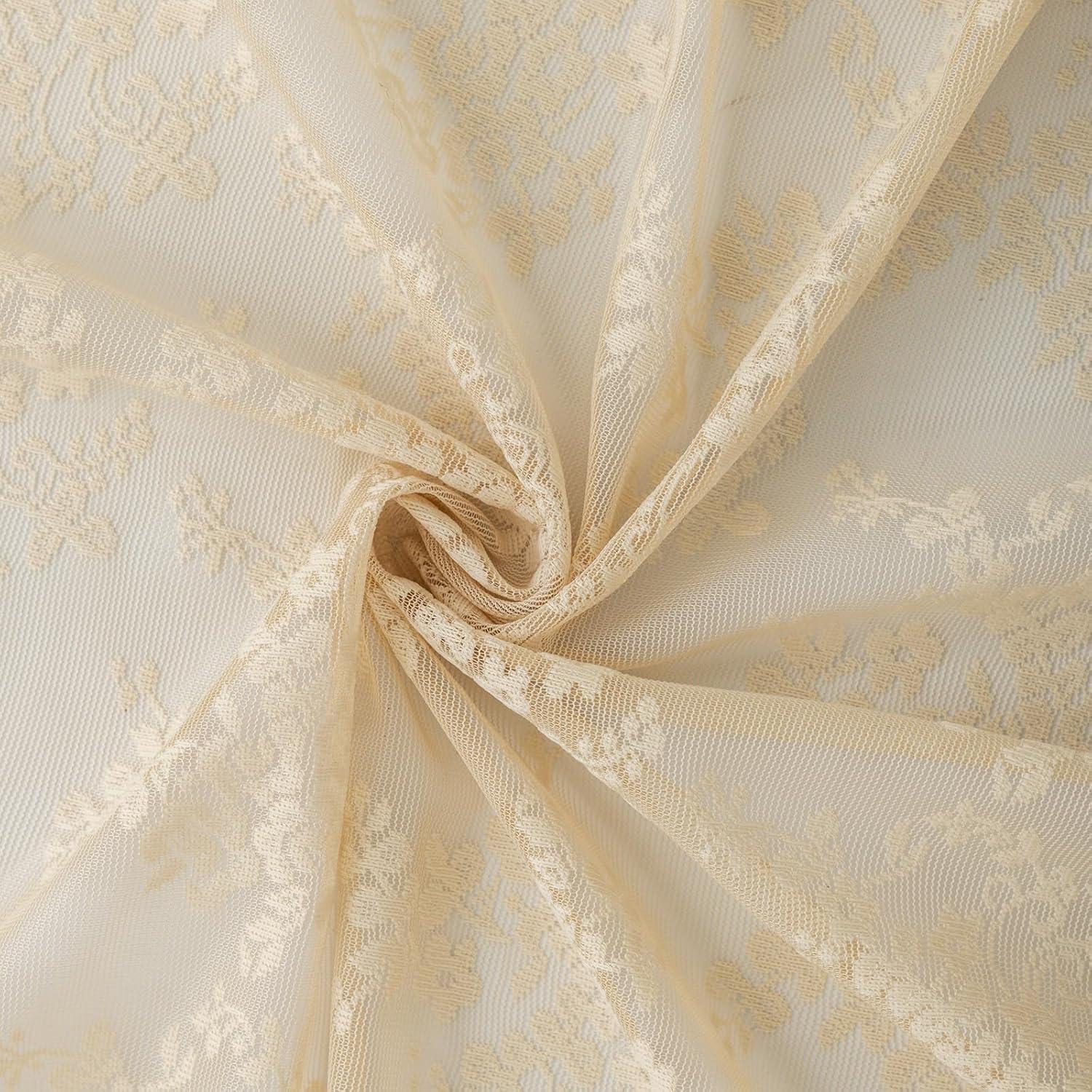 Cortinas Transparentes Beige YJ YANJUN 132.1x114.3 cm 2 Paneles Floral