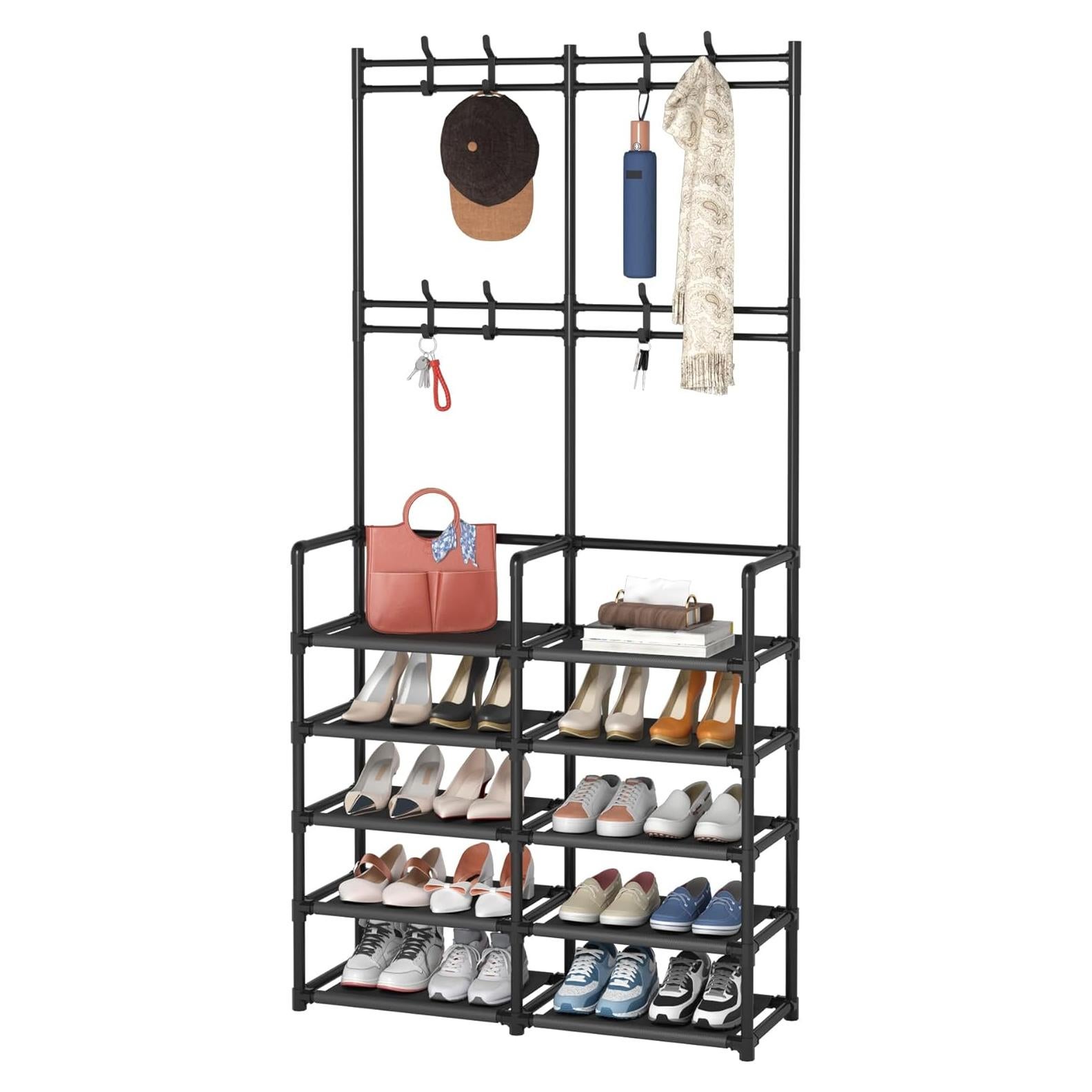 Perchero y Zapatero Laiensia Negro 5 Niveles 8 Ganchos