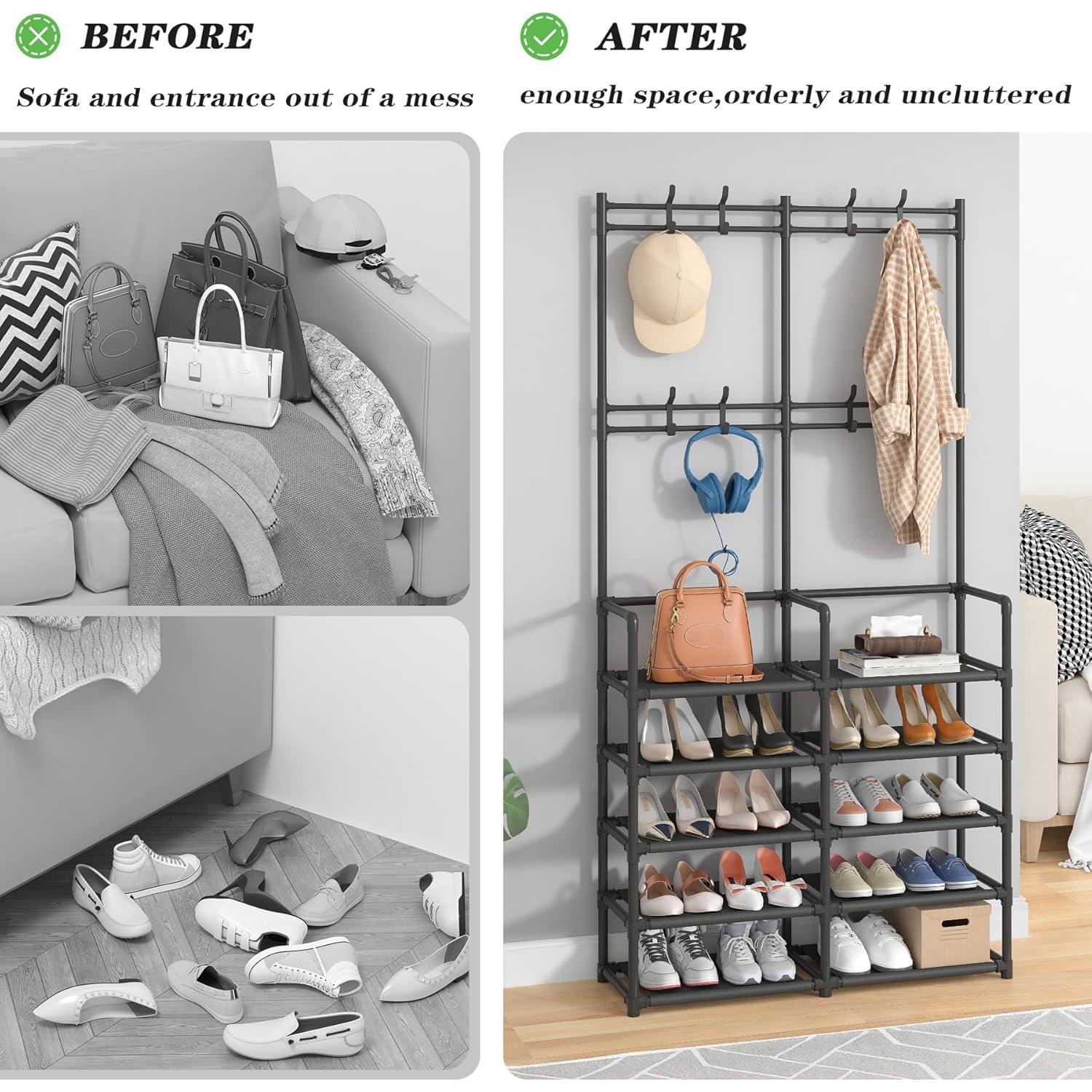 Perchero y Zapatero Laiensia Negro 5 Niveles 8 Ganchos