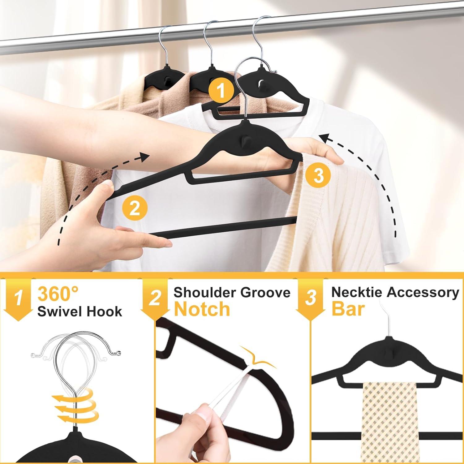 Perchas de Terciopelo Antideslizantes UEAKPIC 50 Piezas Negro