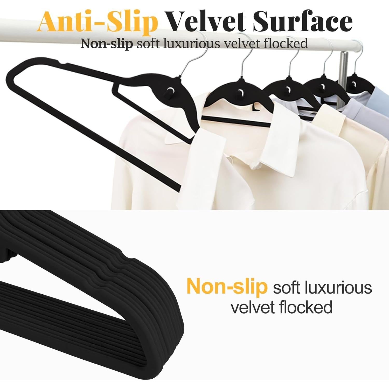 Perchas de Terciopelo Antideslizantes UEAKPIC 50 Piezas Negro