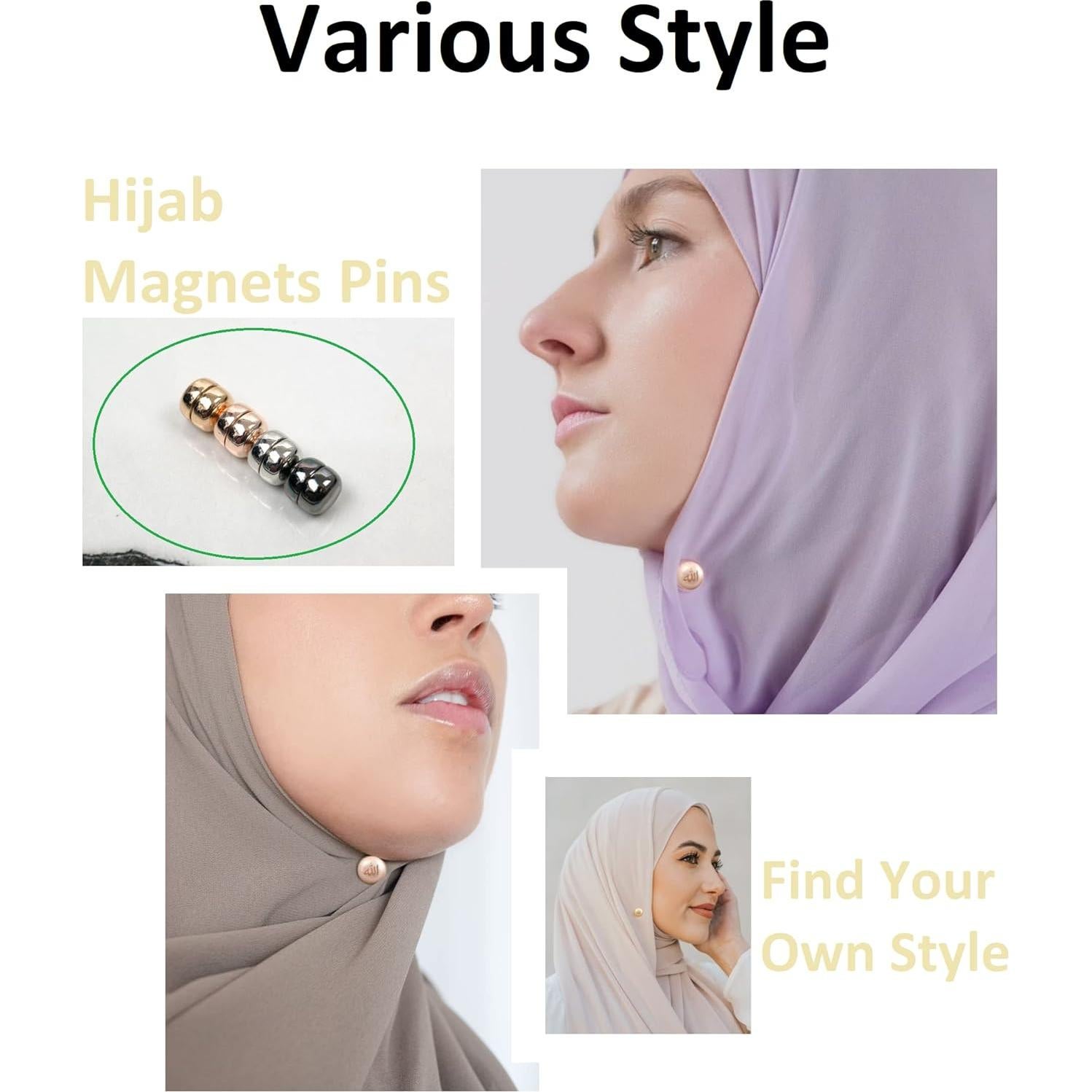 Pines Magnéticos Hijab Boffdock - 4 Pares Brillantes para Mujeres