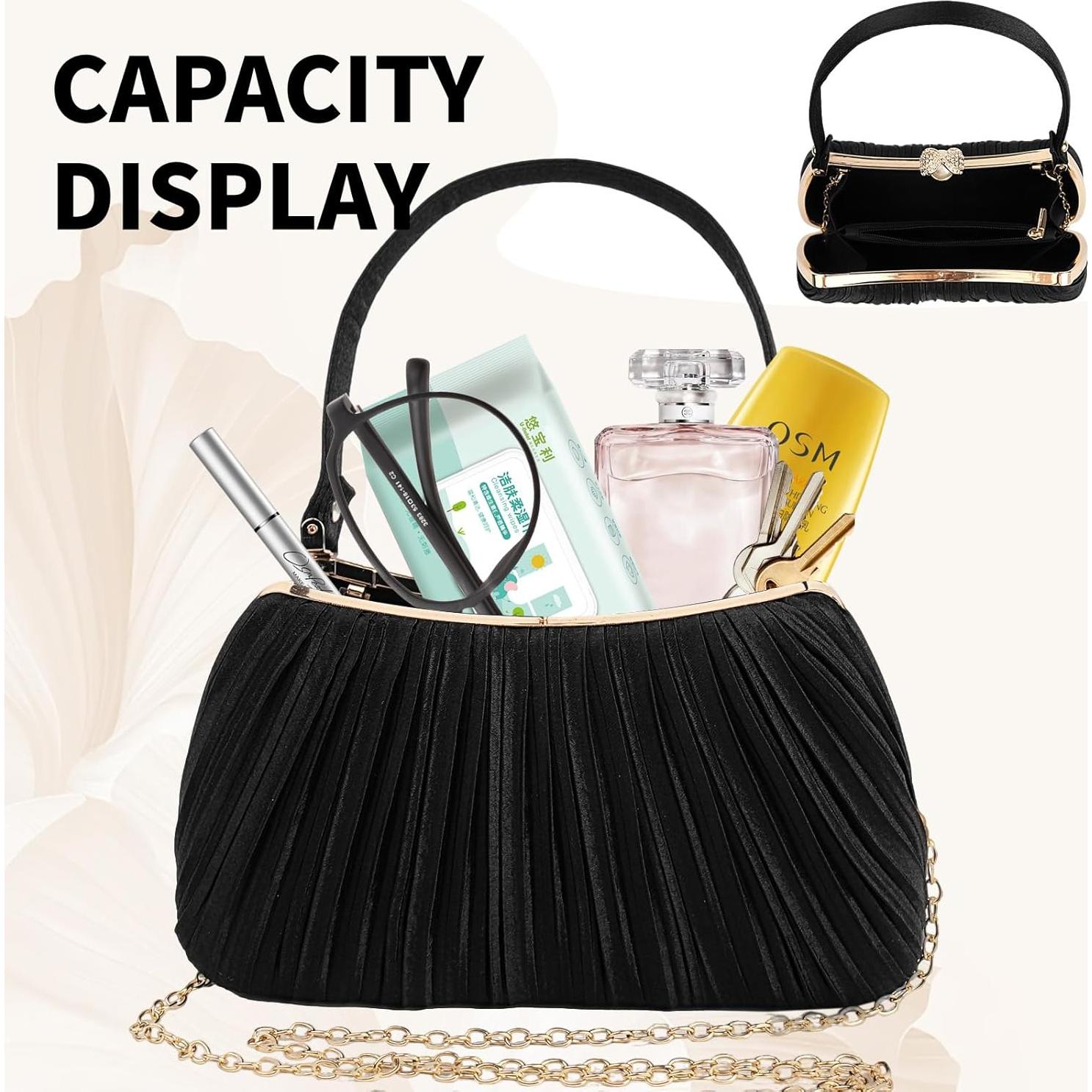 Bolso de mano de noche de perlas negro para mujeres 22x8x14 cm