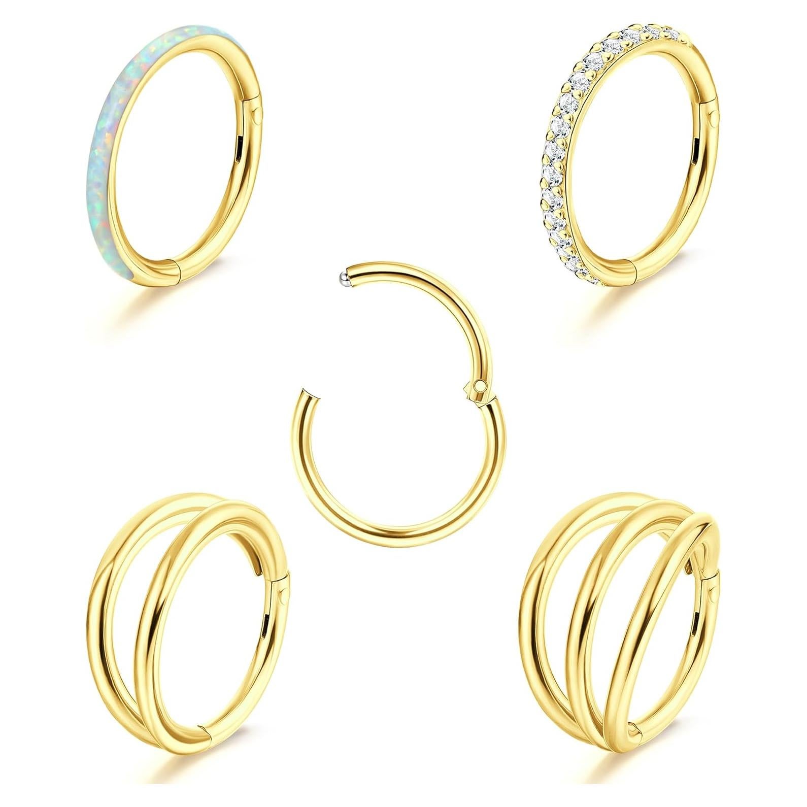 Aros Nasales Dorados Thunaraz 16G 8mm Acero Quirúrgico 5Pcs