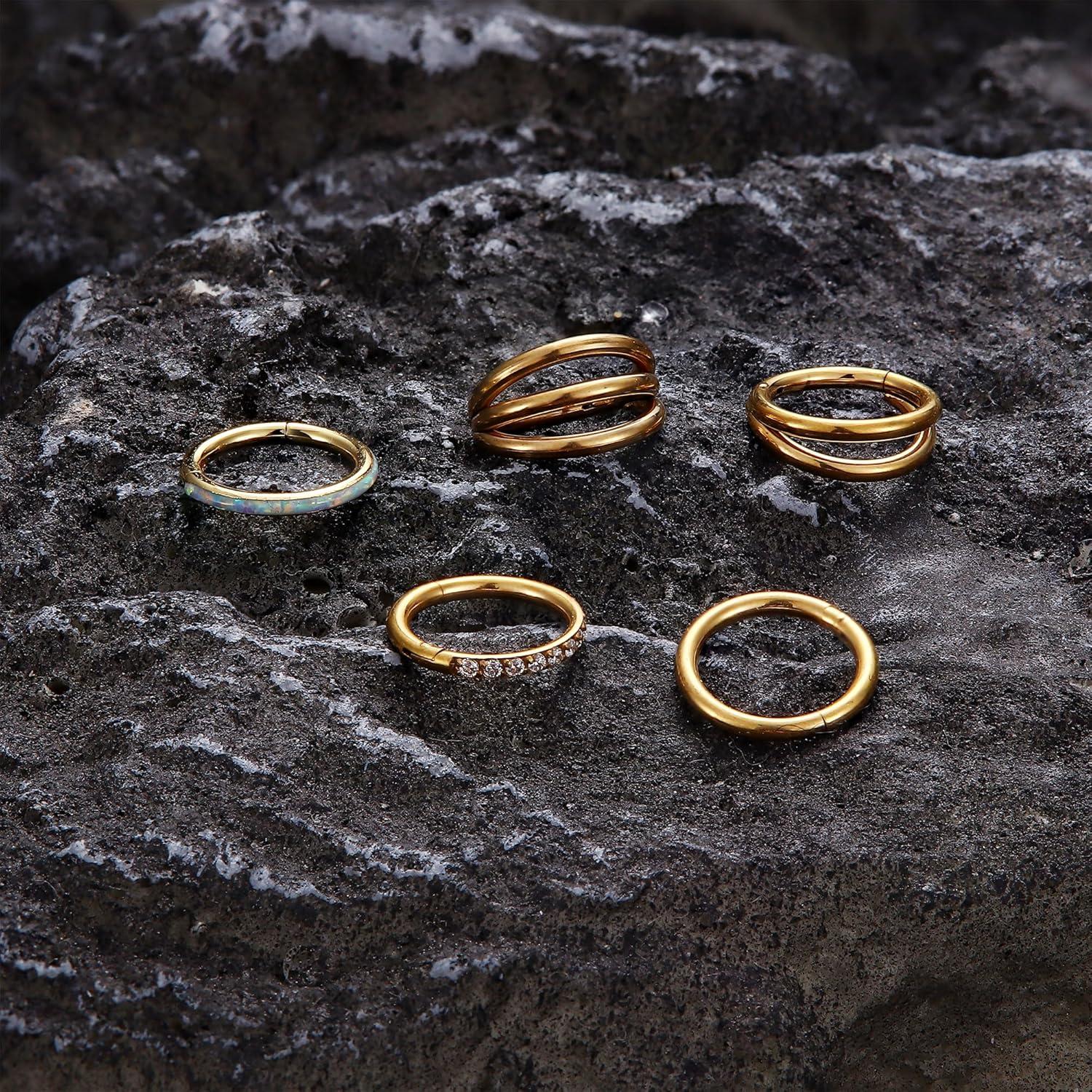 Aros Nasales Dorados Thunaraz 16G 8mm Acero Quirúrgico 5Pcs