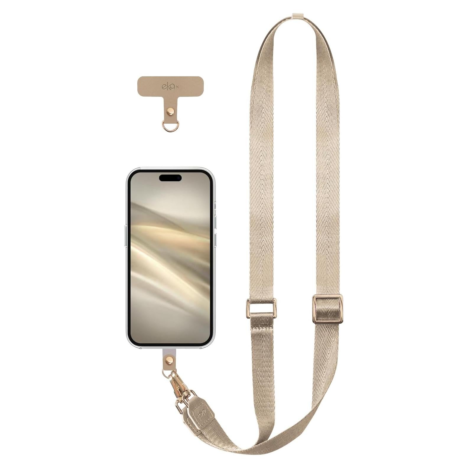 Lanyard Cruzado Ajustable EKAX para Teléfono - Beige, Sin Adhesivos