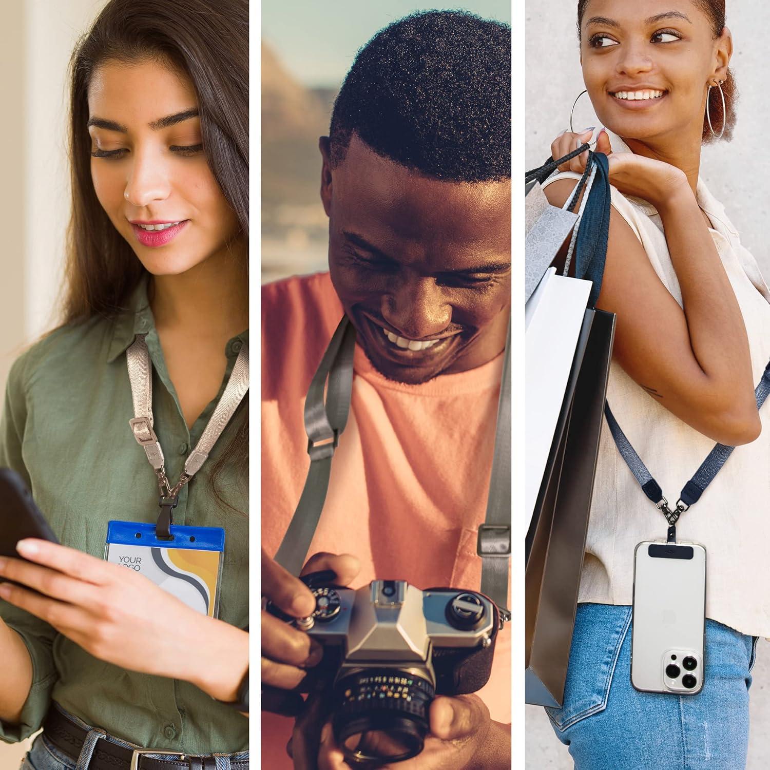 Lanyard Cruzado Ajustable EKAX para Teléfono - Beige, Sin Adhesivos