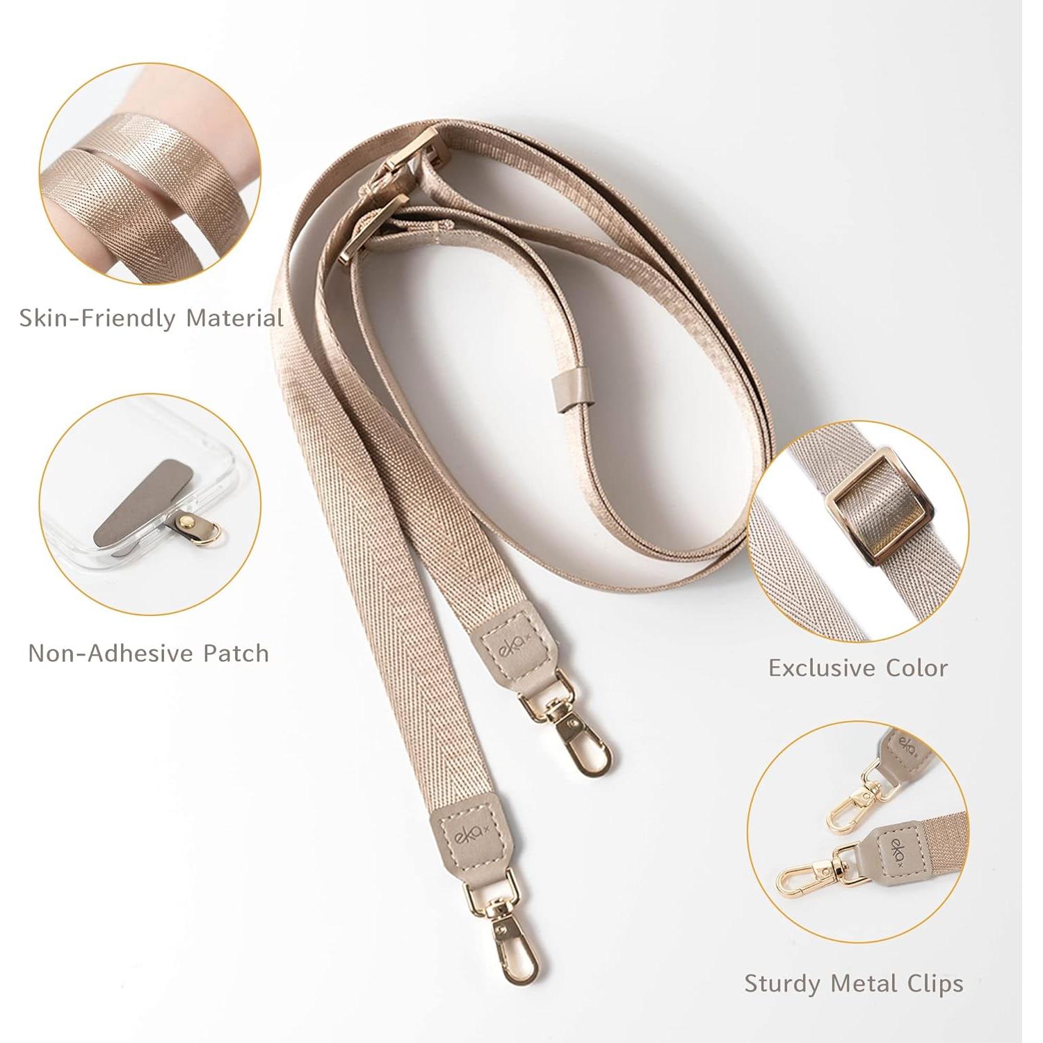 Lanyard Cruzado Ajustable EKAX para Teléfono - Beige, Sin Adhesivos