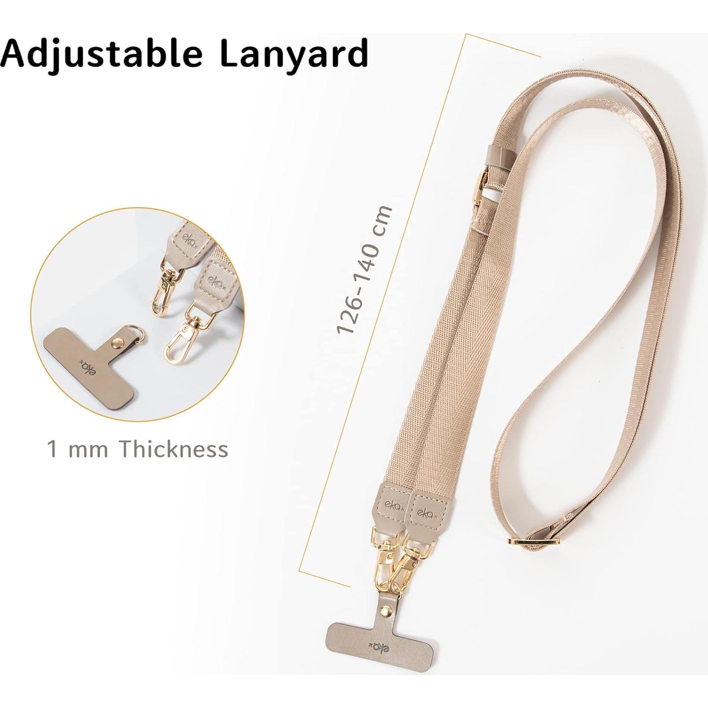 Lanyard Cruzado Ajustable EKAX para Teléfono - Beige, Sin Adhesivos