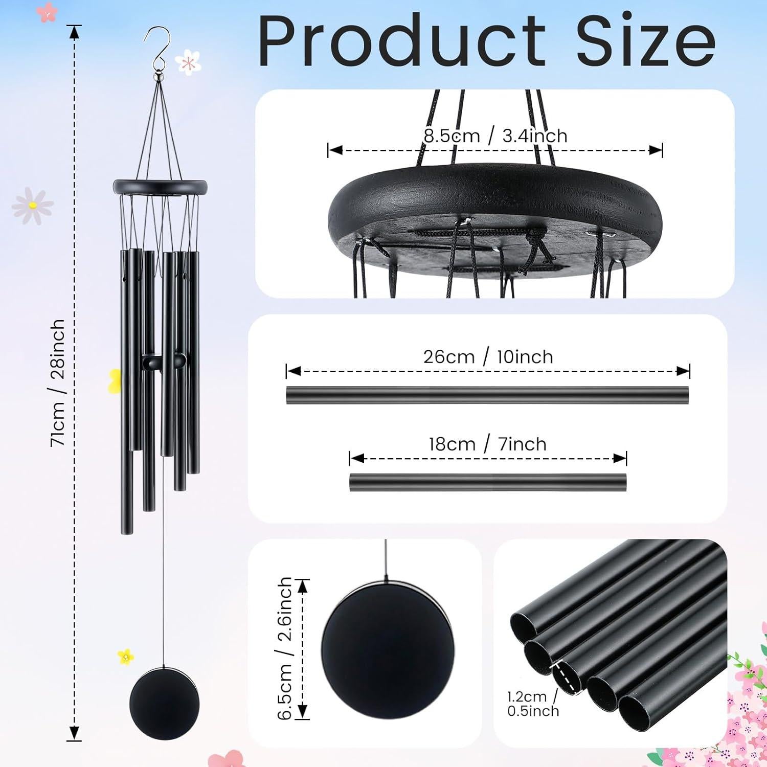 Campanas de Viento Yahenda 6 Pcs 71 cm Aluminio Negro