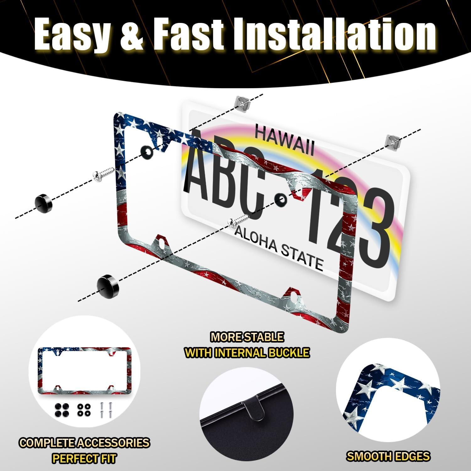 Marco de Placa de Licencia MUAWUOIK Bandera Americana 30.5x15.2cm