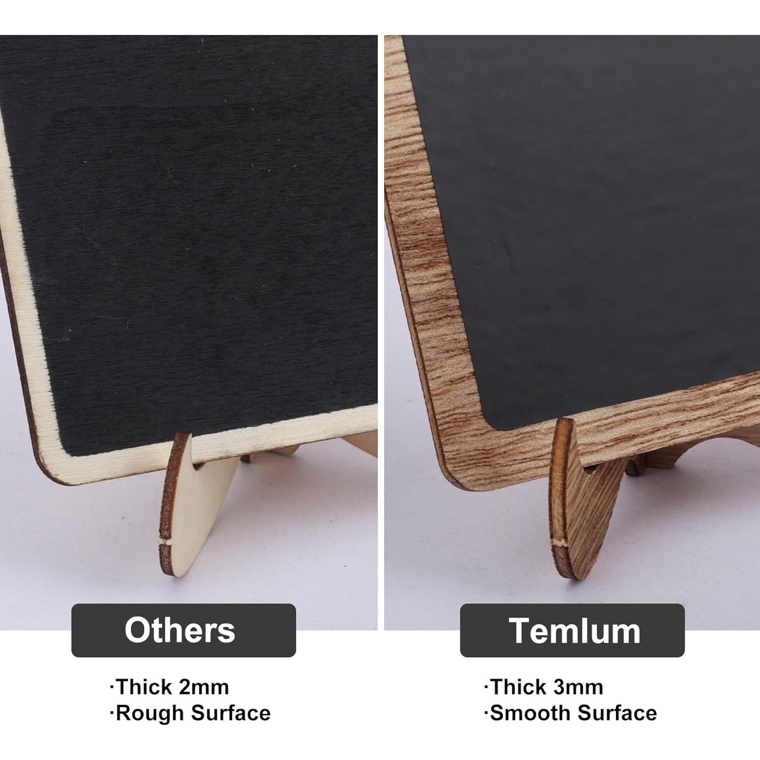 Temlum Mini Carteles de Tiza 15 Pcs con 6 Marcadores - Madera 10x7.5 cm