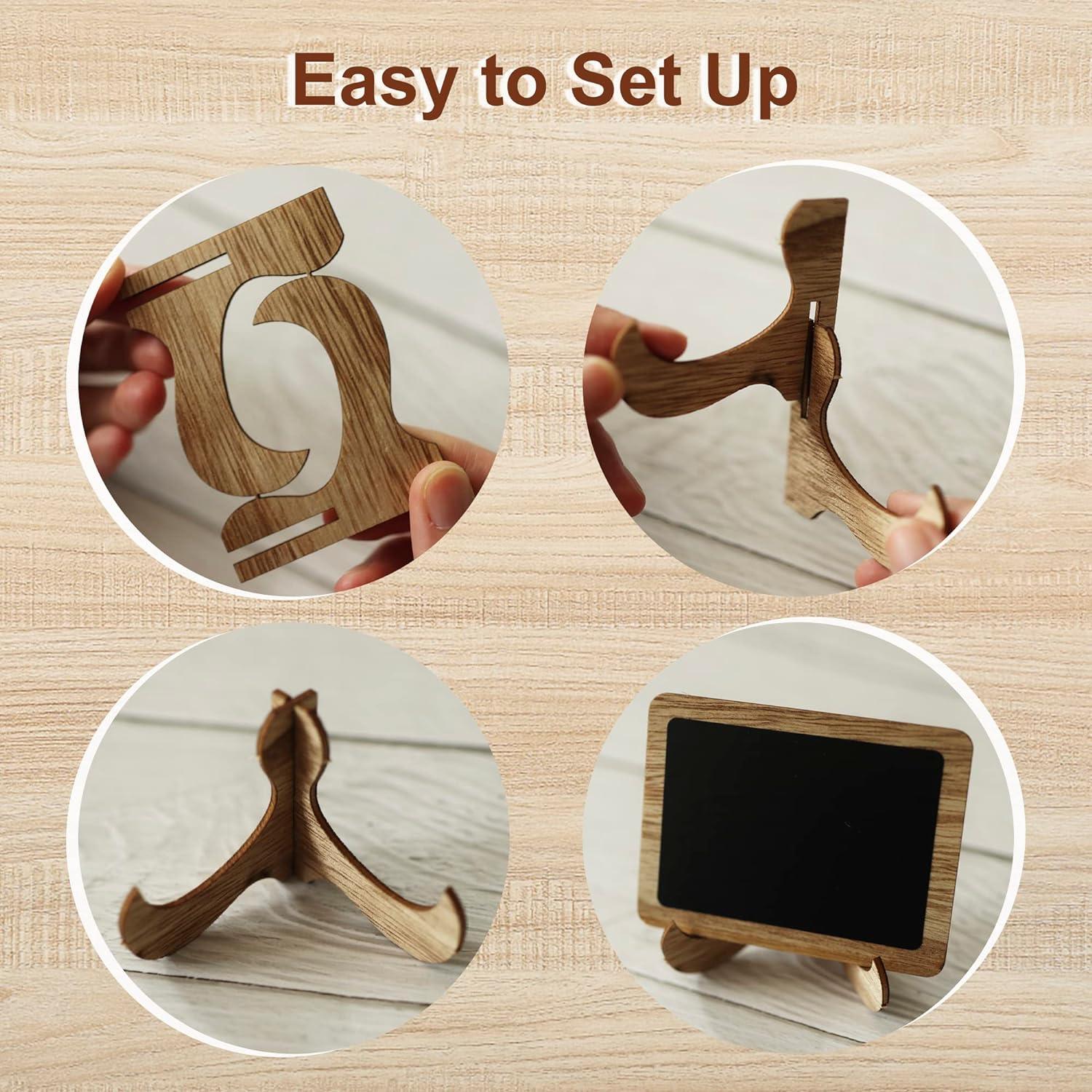 Temlum Mini Carteles de Tiza 15 Pcs con 6 Marcadores - Madera 10x7.5 cm