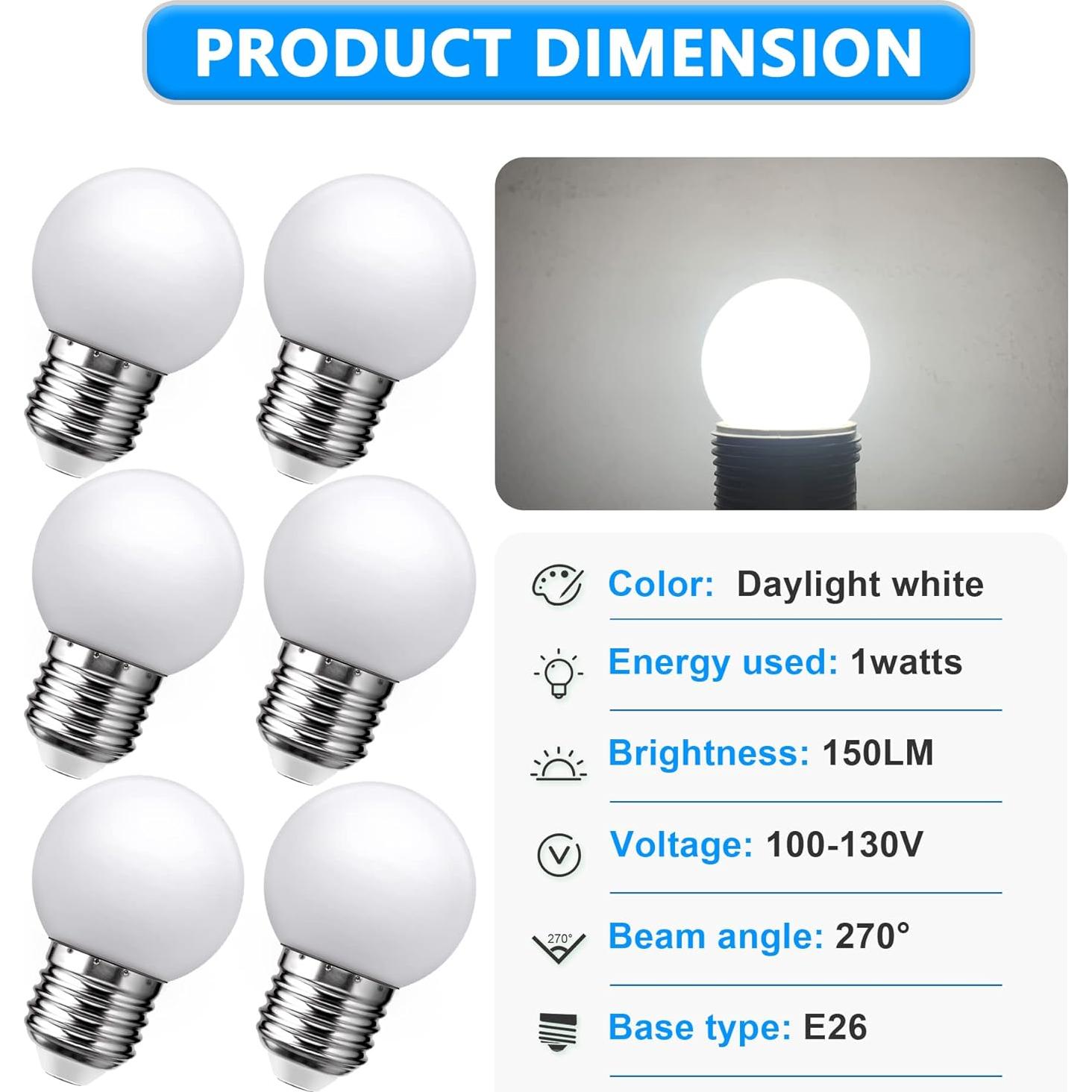 Bombillas LED de Noche TuoF E26 1W 150lm 6 Paquete Blanco Frío