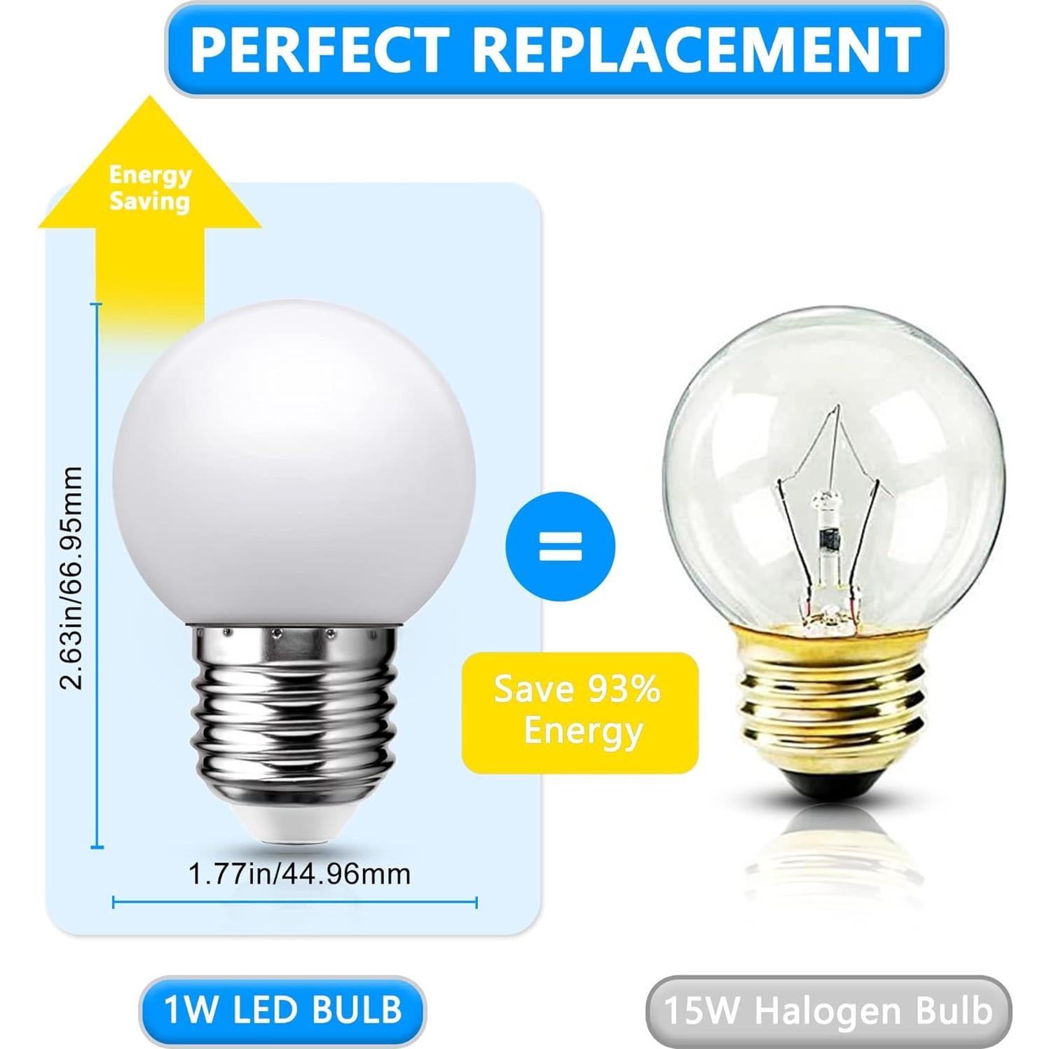 Bombillas LED de Noche TuoF E26 1W 150lm 6 Paquete Blanco Frío