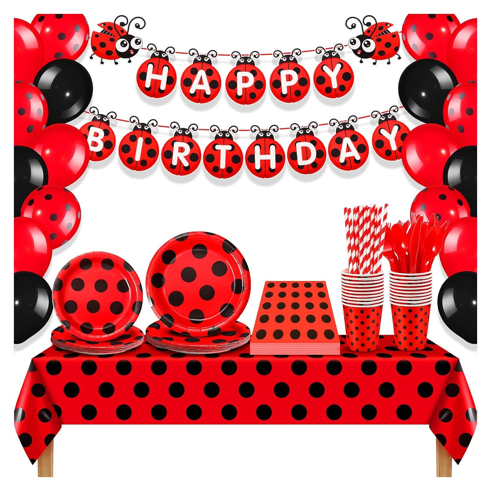 Conjunto de Decoraciones de Cumpleaños Mariquita 200 Pcs