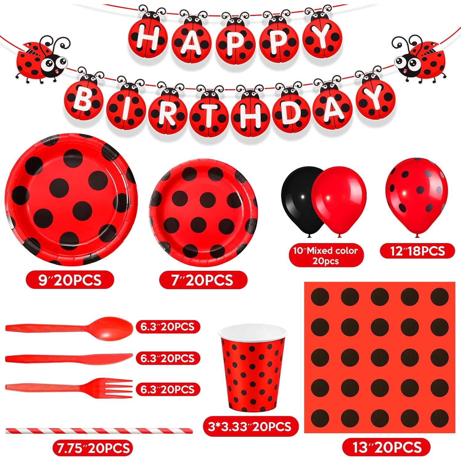 Conjunto de Decoraciones de Cumpleaños Mariquita 200 Pcs