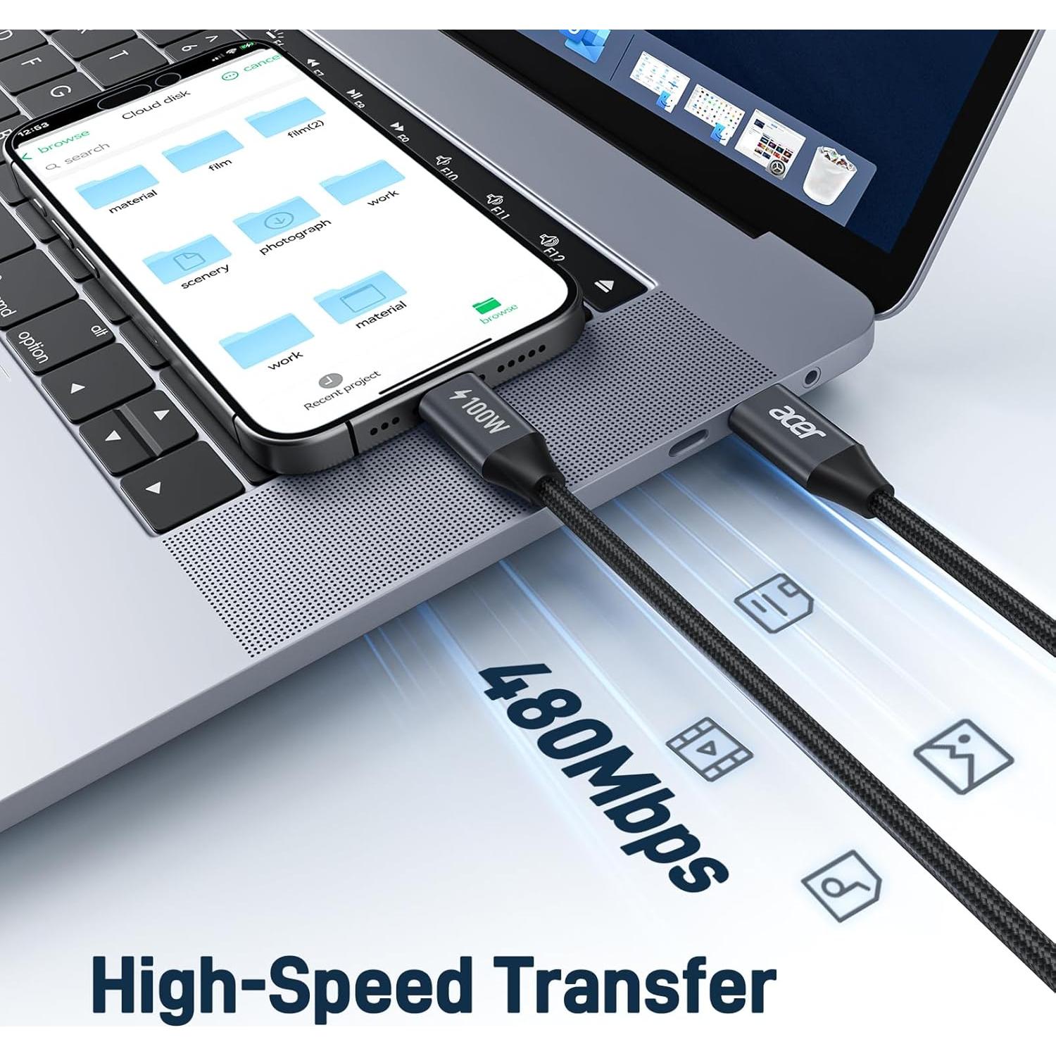 Cable USB C Acer OCB248 100W 1.0m Carga Rápida Nylon