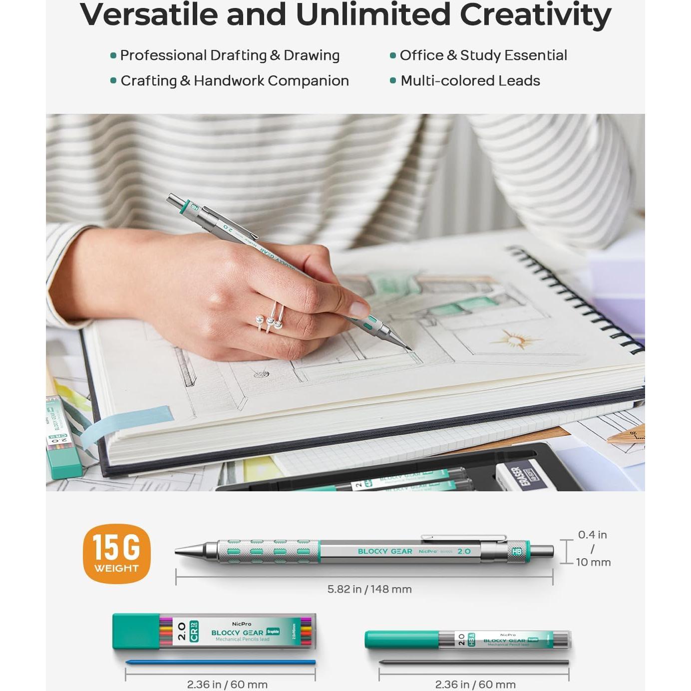 Conjunto de Lápices Mecánicos Nicpro 2mm con Estuche y Recargas