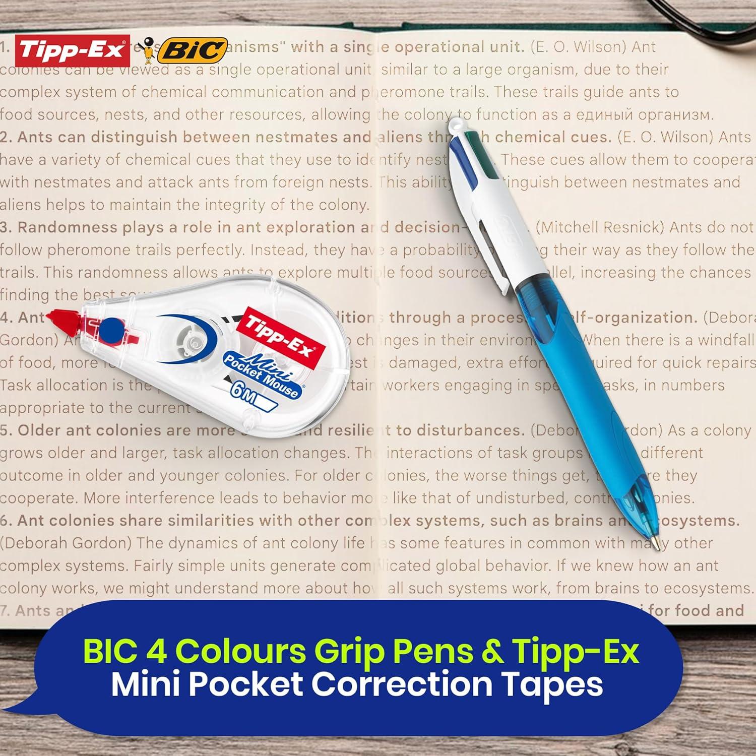 Paquete de 12 bolígrafos BIC 4 colores y 3 cintas Tipp-Ex