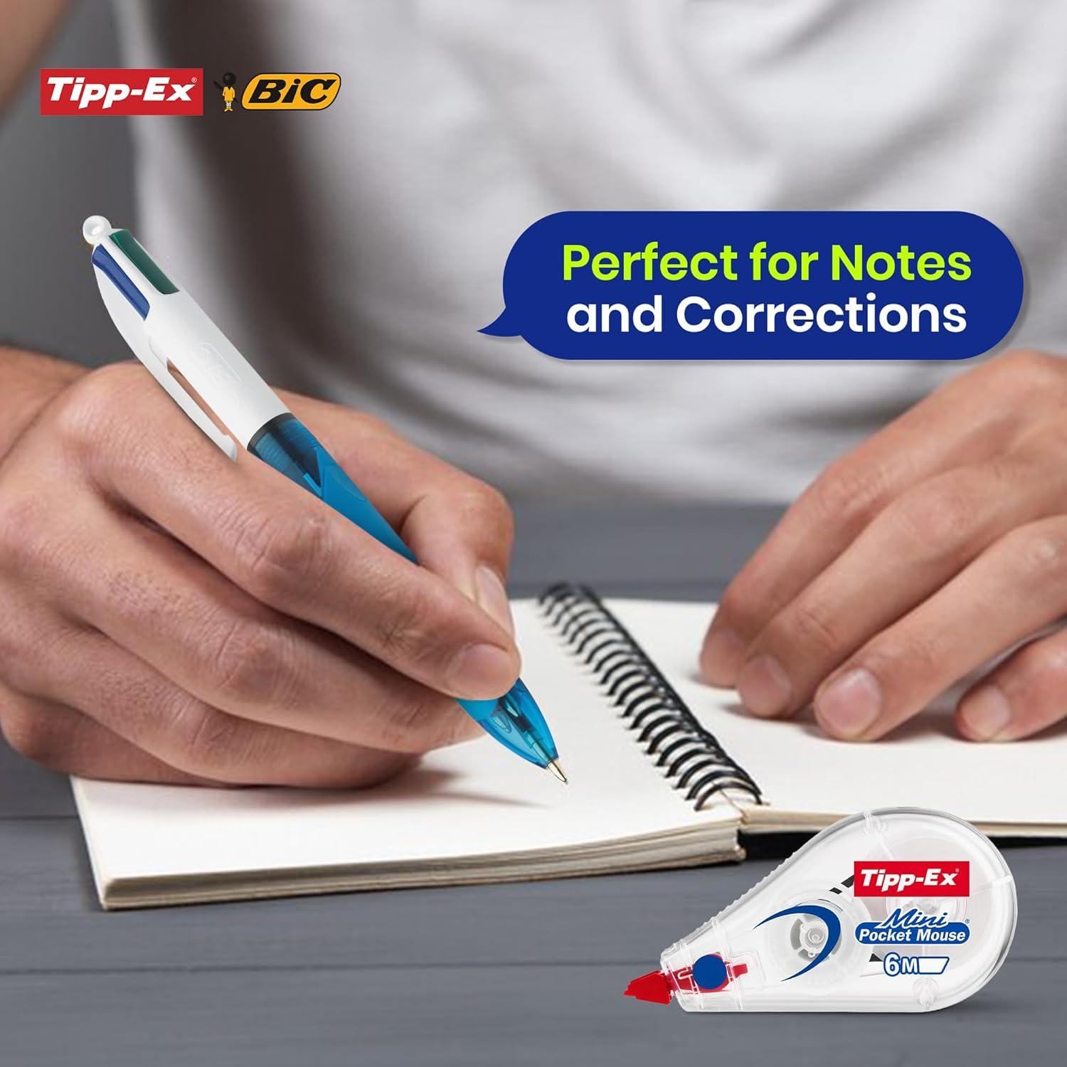 Paquete de 12 bolígrafos BIC 4 colores y 3 cintas Tipp-Ex