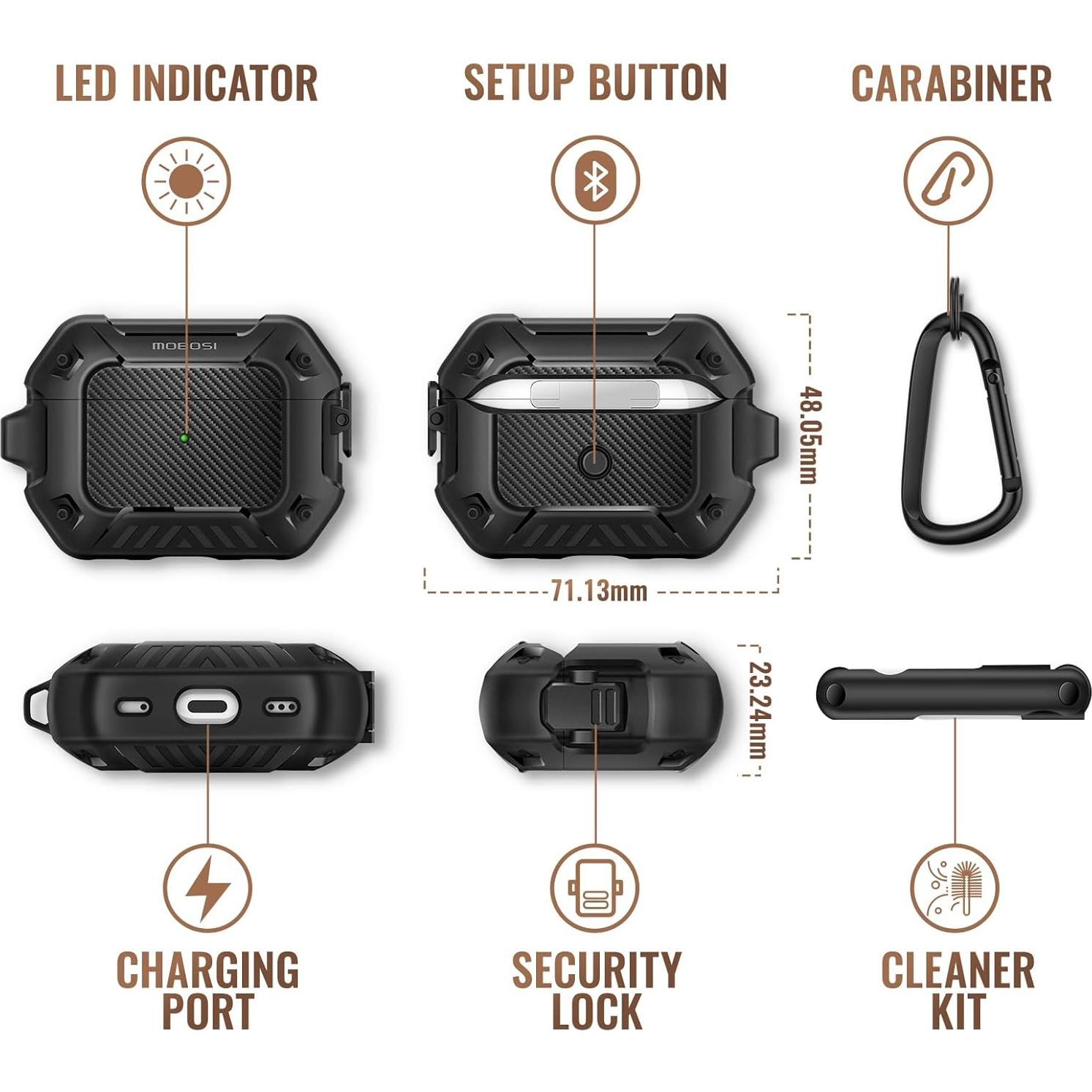 Funda protectora MOBOSI para AirPods Pro 2ª/1ª generación negra