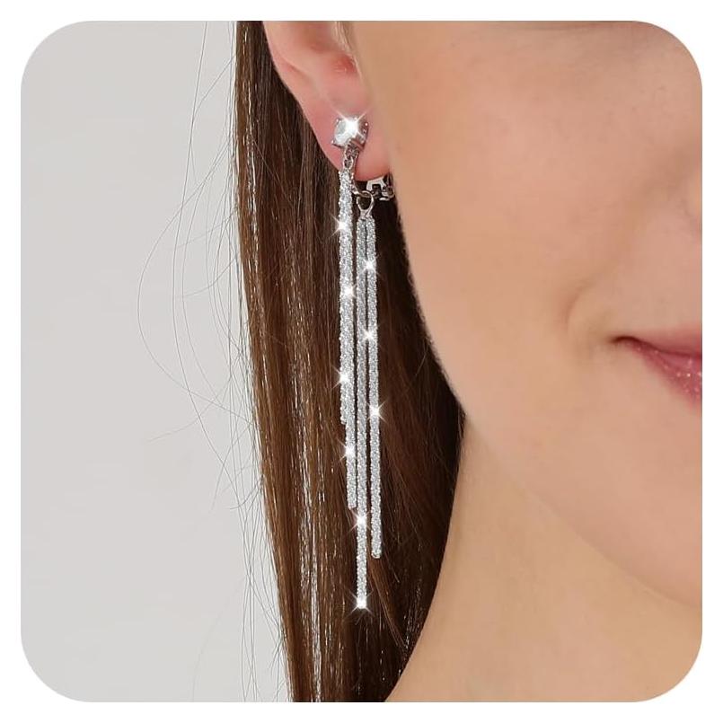 Pendientes de Clip de Oro 14K y Plata 925 con Zirconia Cubica