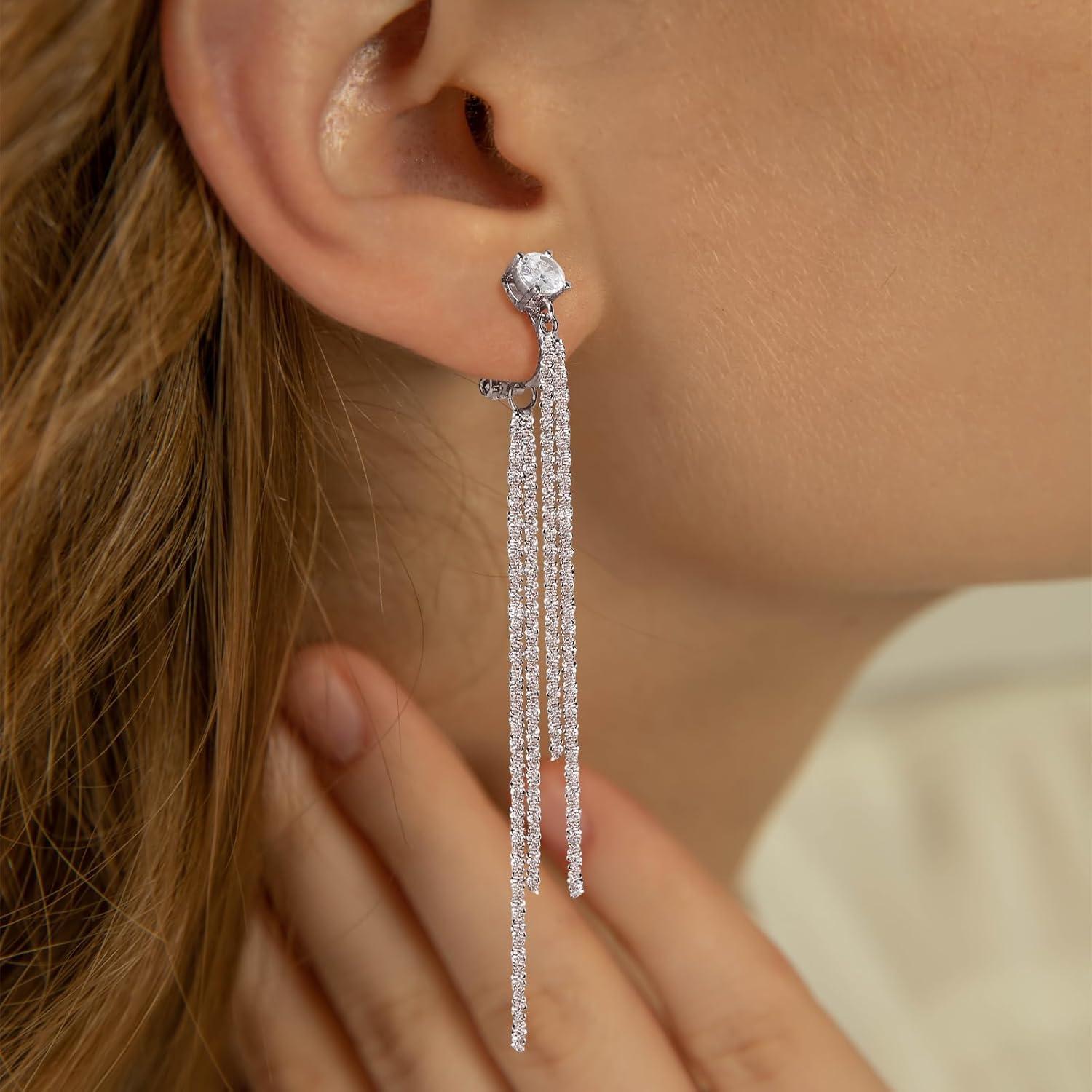 Pendientes de Clip de Oro 14K y Plata 925 con Zirconia Cubica