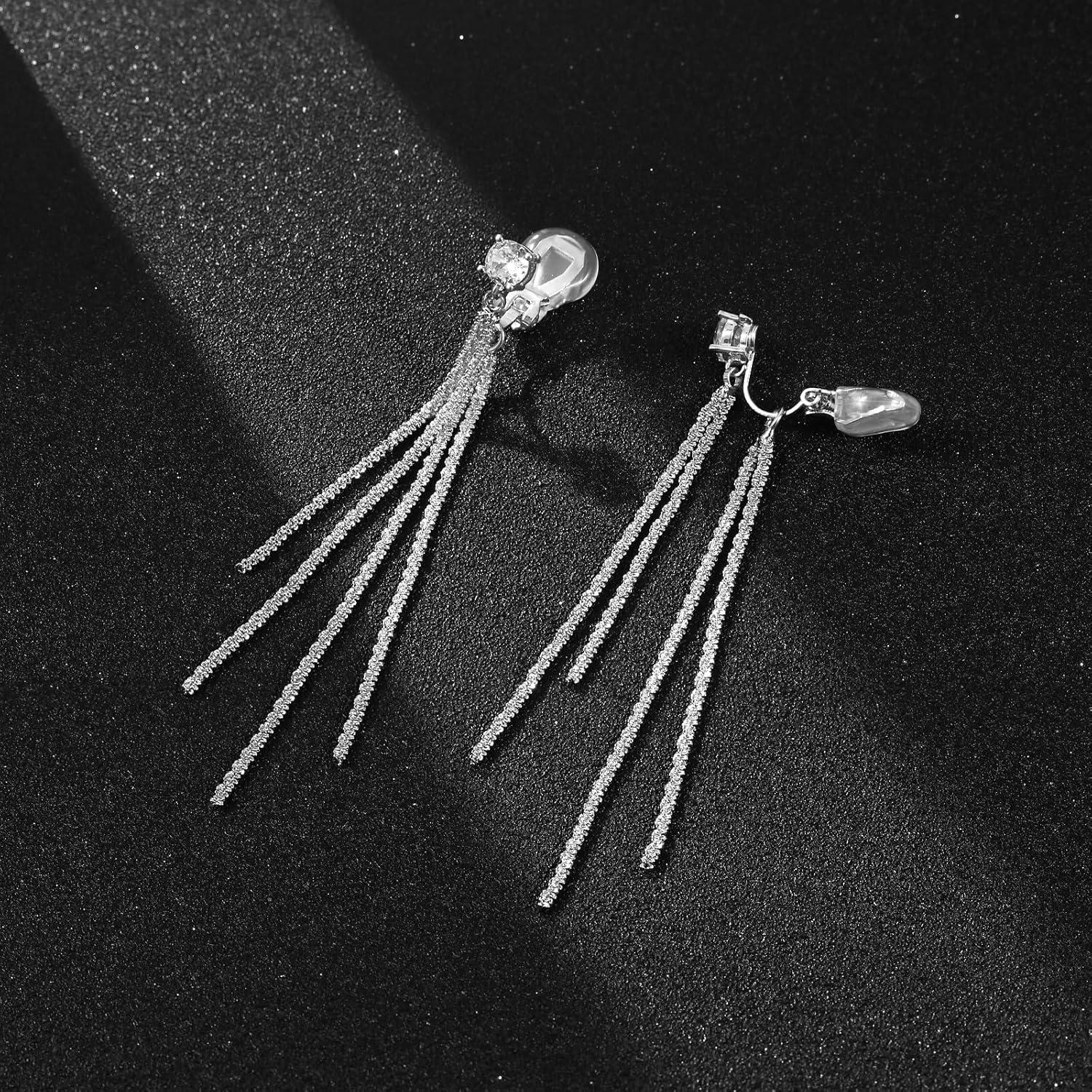 Pendientes de Clip de Oro 14K y Plata 925 con Zirconia Cubica