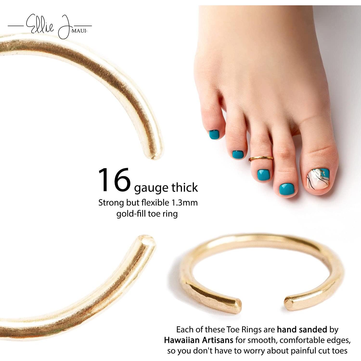 Anillo Abierto de Dedo del Pie Ellie J Maui Plata 925 Oro 14K