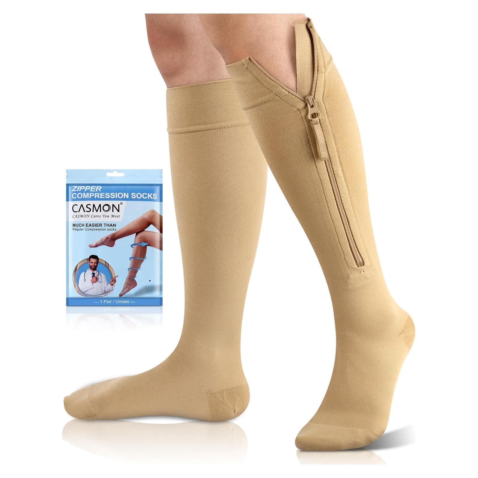 Calcetines de Compresión CASMON 15-20 mmHg Cremallera Beige