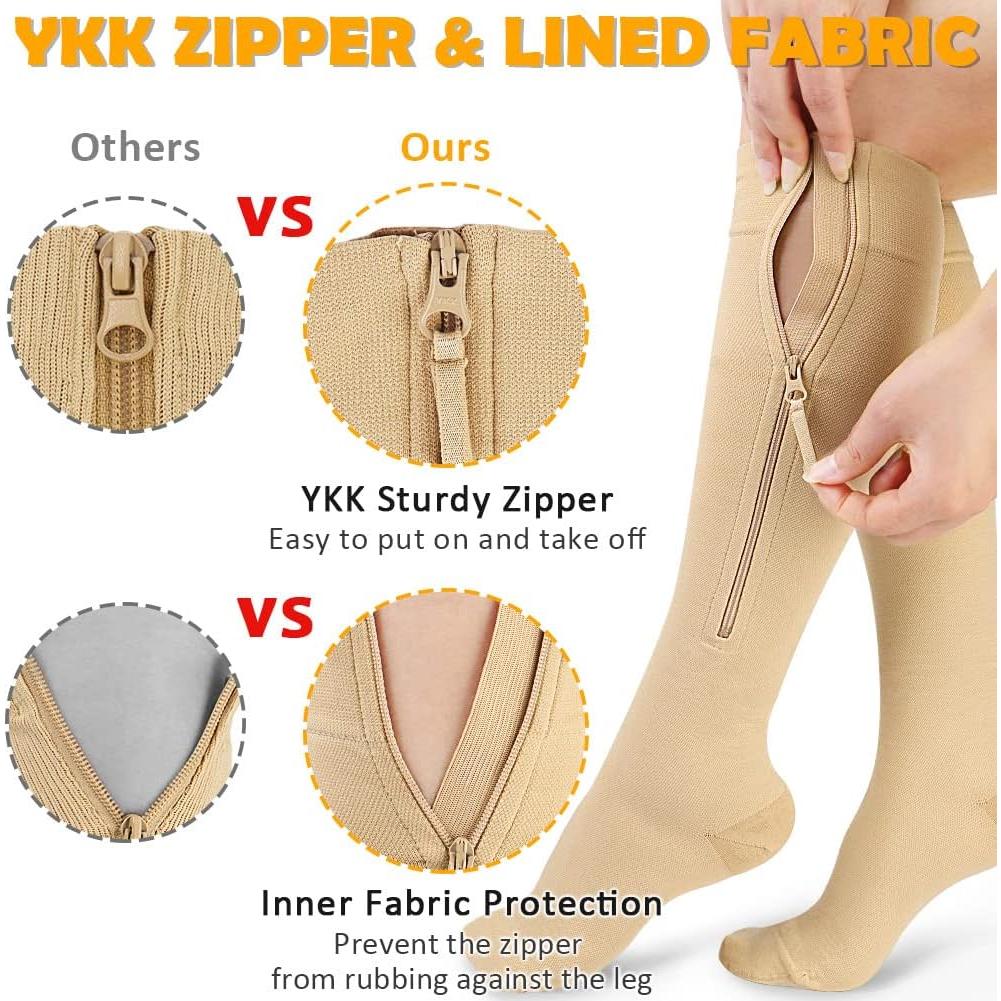 Calcetines de Compresión CASMON 15-20 mmHg Cremallera Beige