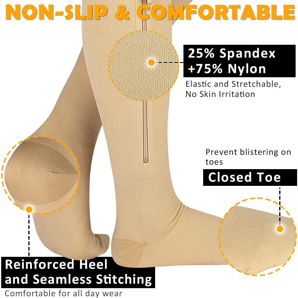 Calcetines de Compresión CASMON 15-20 mmHg Cremallera Beige