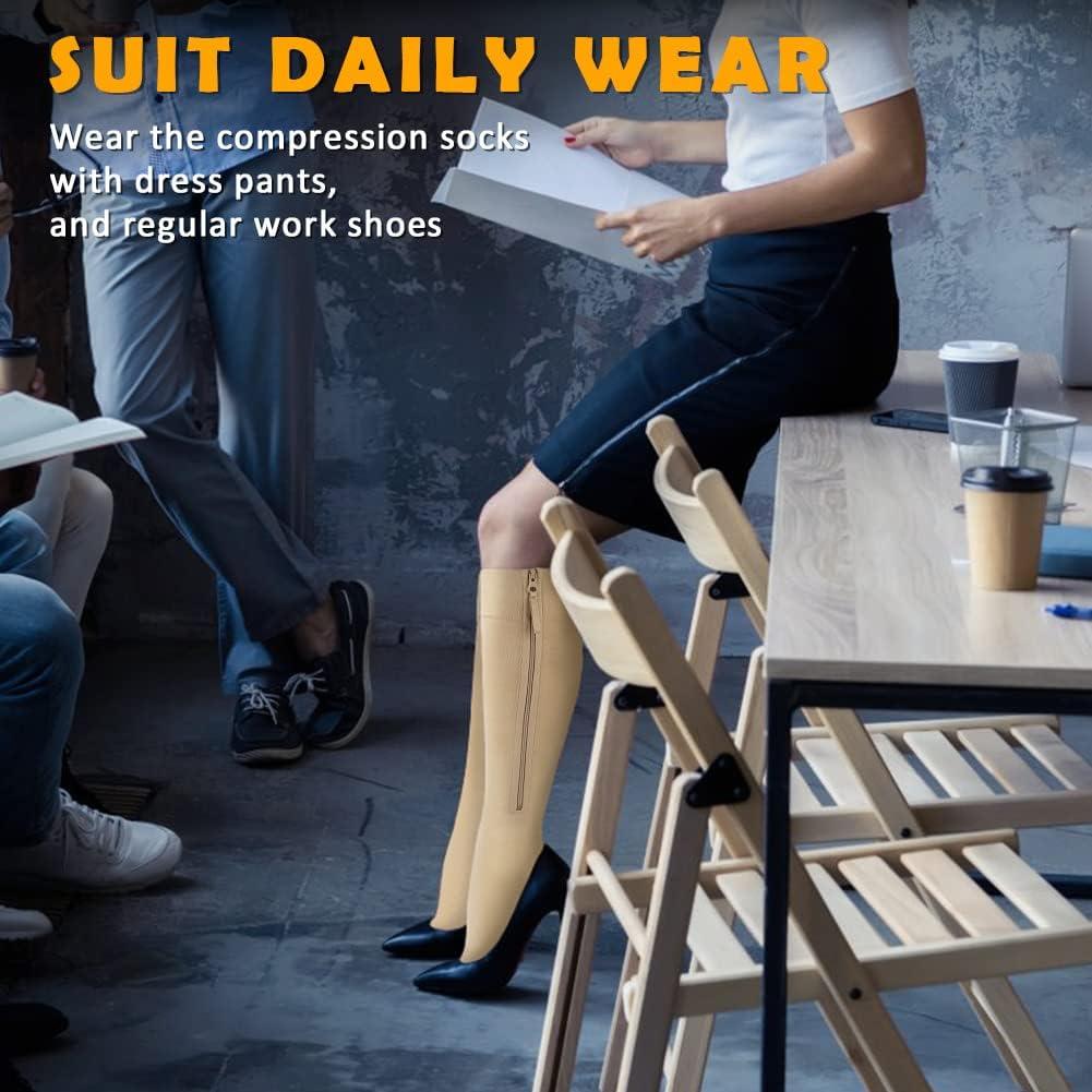 Calcetines de Compresión CASMON 15-20 mmHg Cremallera Beige