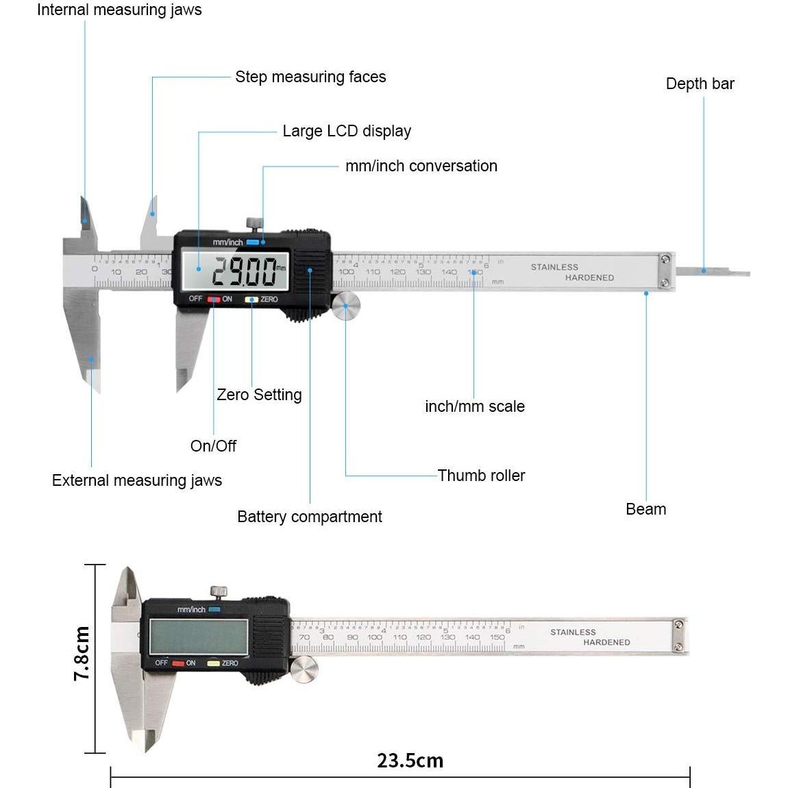 Calibrador Digital Vernier Qfun 150mm Acero Inoxidable Impermeable