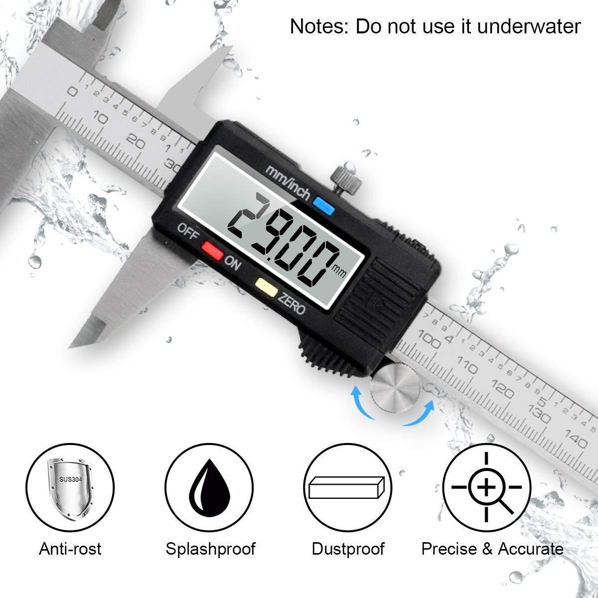Calibrador Digital Vernier Qfun 150mm Acero Inoxidable Impermeable