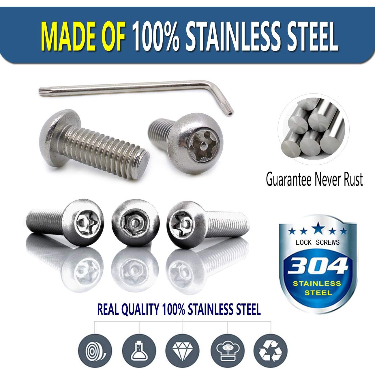 Tornillos Antirrobo para Placas de Matrícula QINMAN M6 20mm Acero Inoxidable