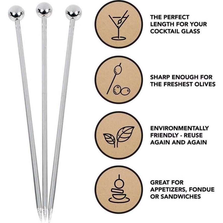 Paquete de 45 Palillos de Cóctel de Acero Inoxidable 10.8 cm