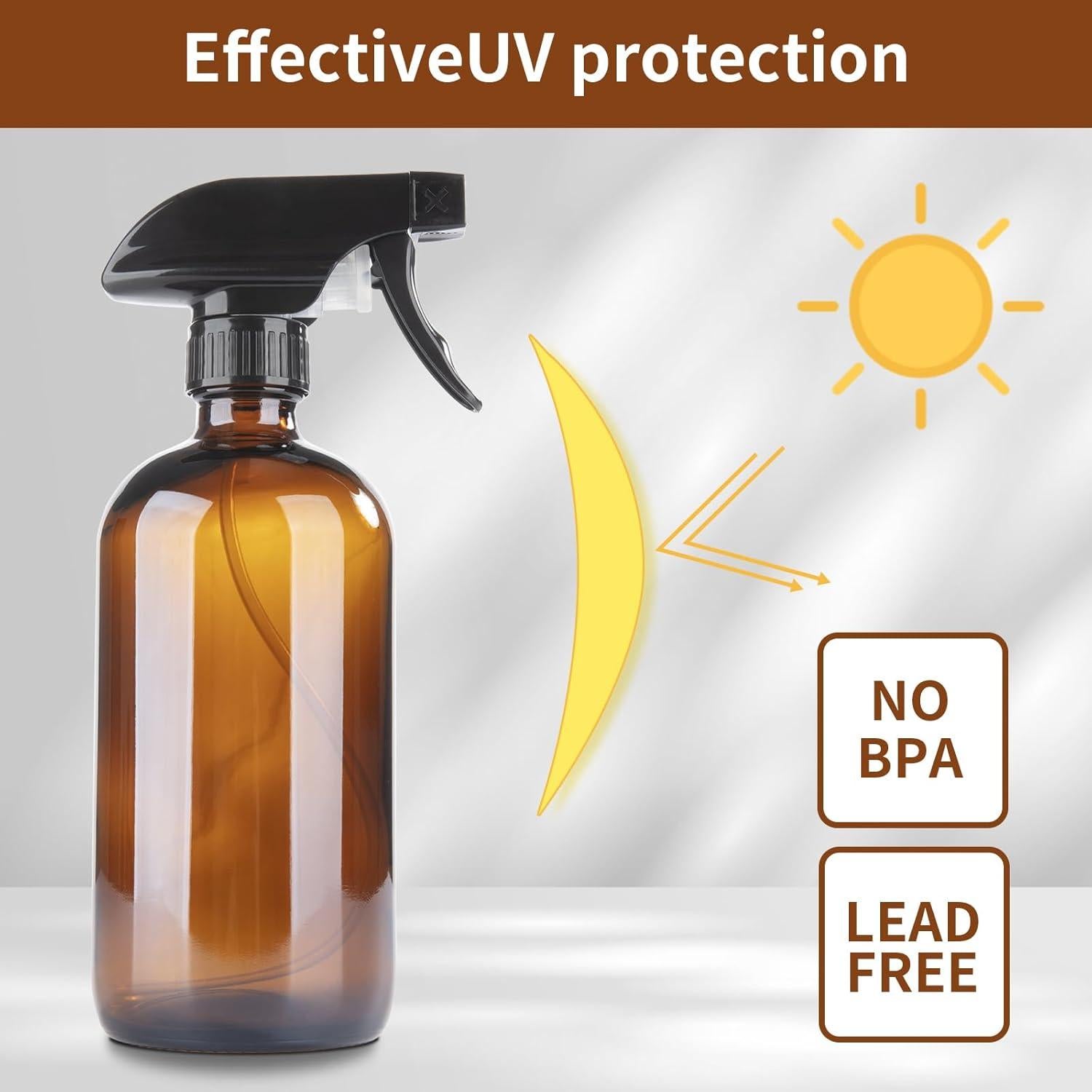 Botellas de Spray de Vidrio Ámbar HOMBYS 16 oz con Silicona - Paquete de 2