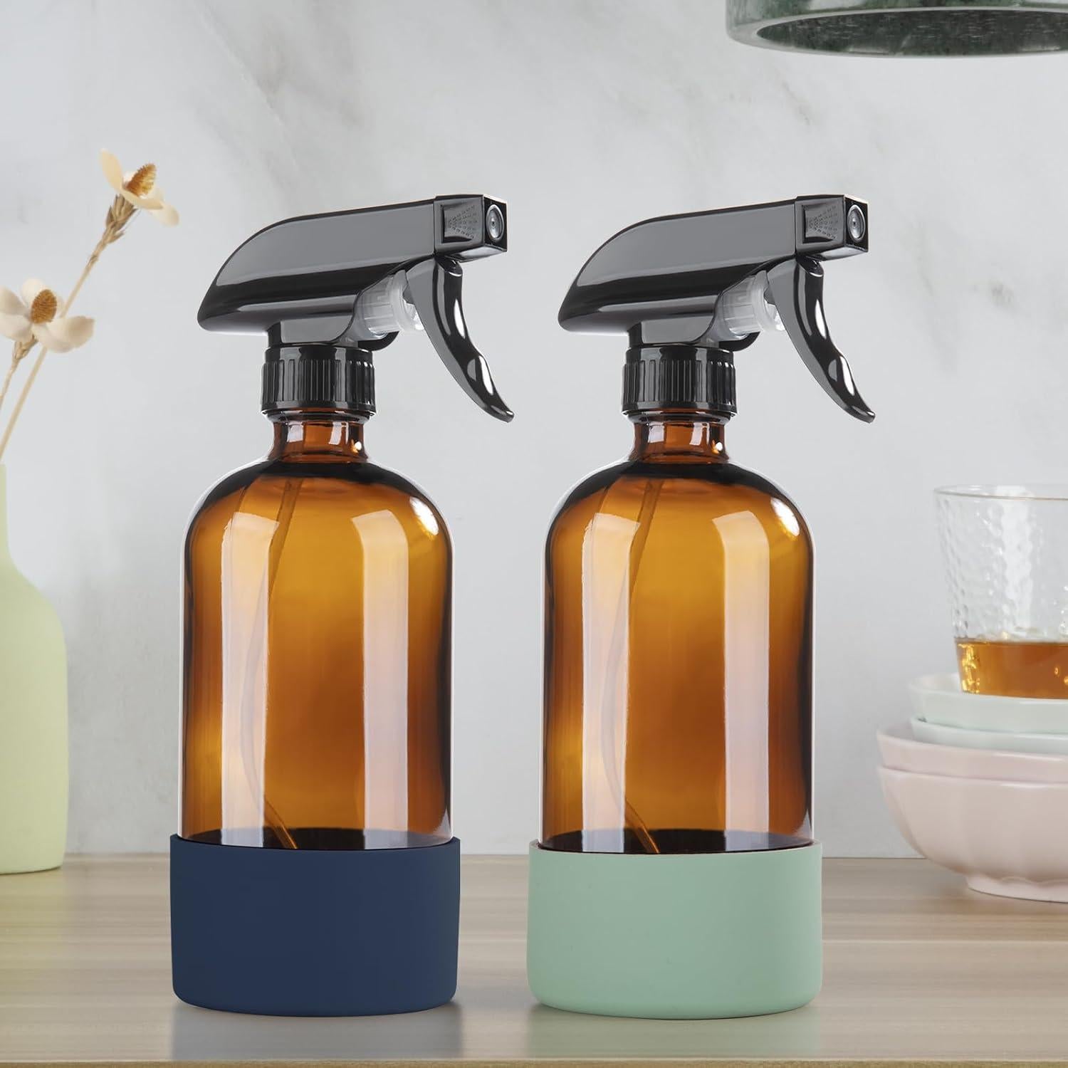 Botellas de Spray de Vidrio Ámbar HOMBYS 16 oz con Silicona - Paquete de 2