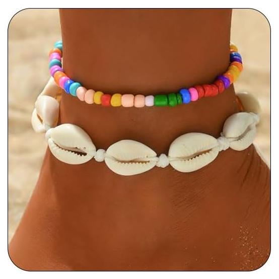 Pulseras de Tobillo Ajustables Boho Playa con Conchas - Set 2 Pcs