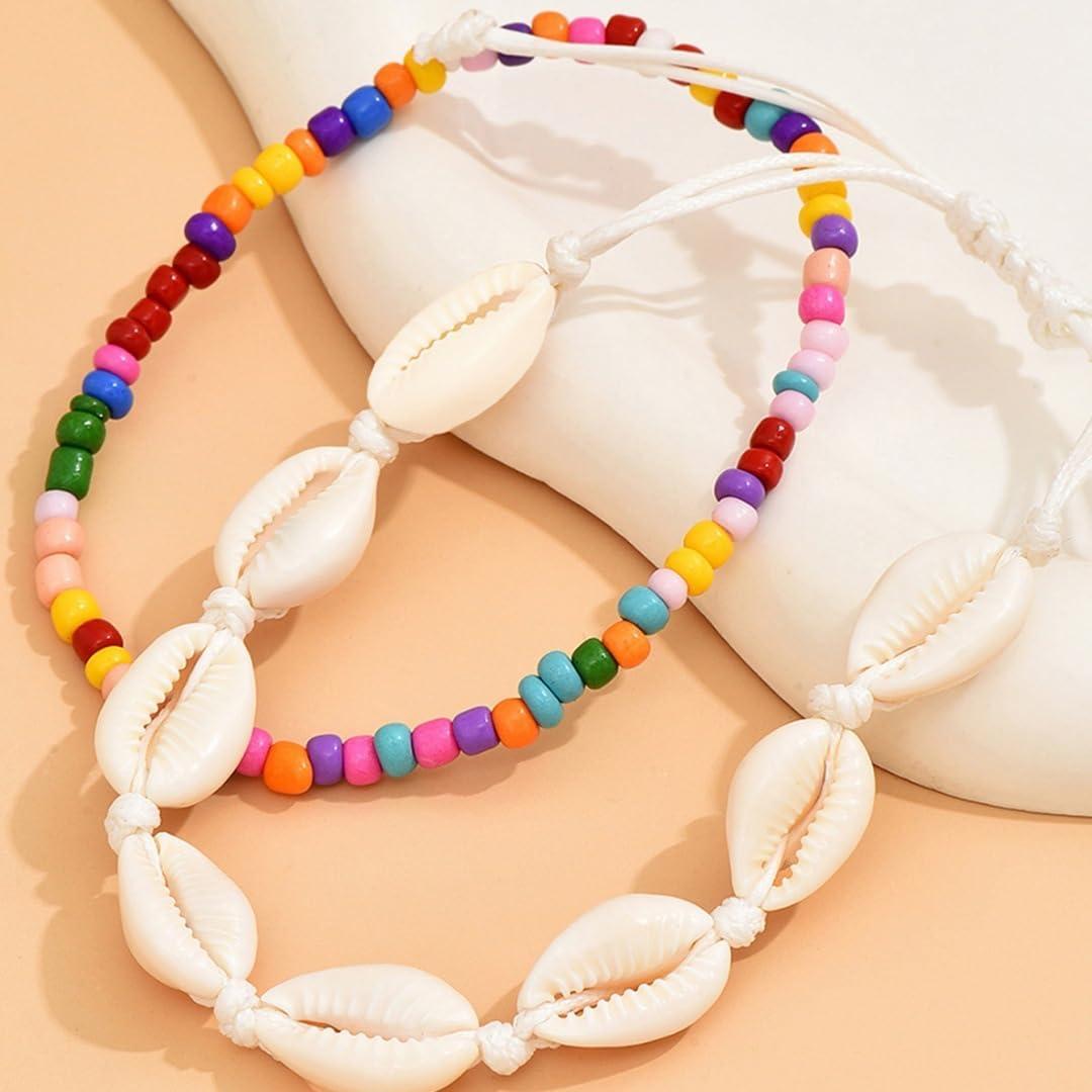 Pulseras de Tobillo Ajustables Boho Playa con Conchas - Set 2 Pcs