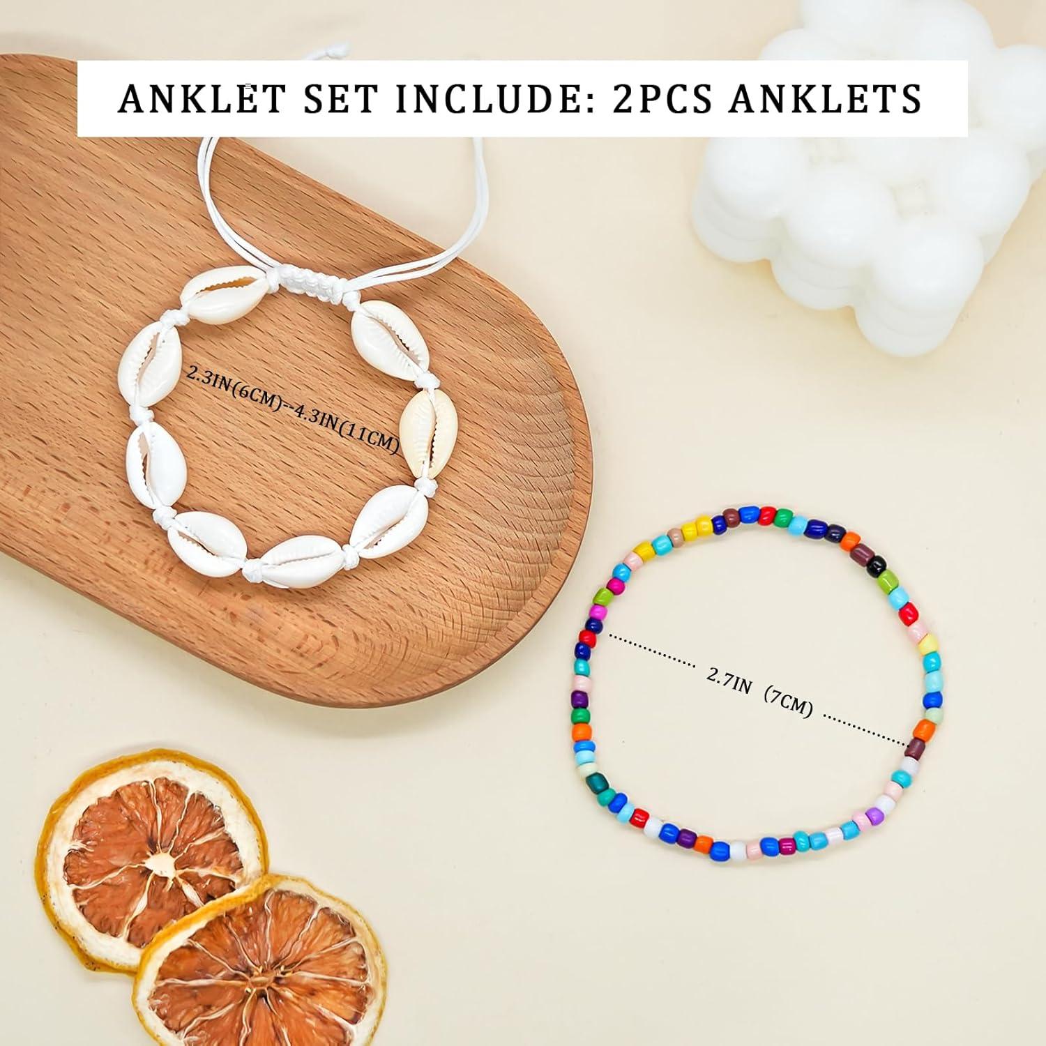 Pulseras de Tobillo Ajustables Boho Playa con Conchas - Set 2 Pcs