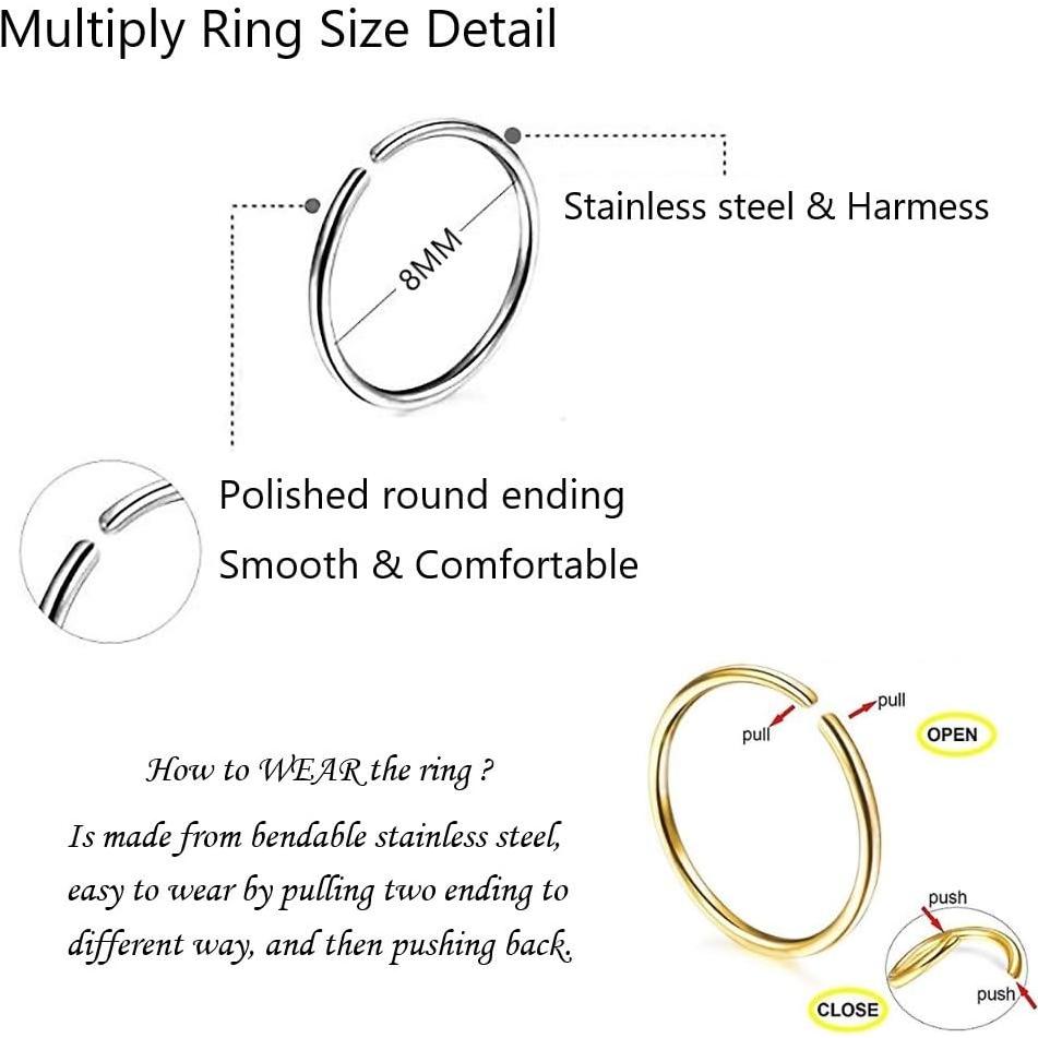 Juego de Anillos de Nariz Hipoalergénicos Acero Inoxidable 7mm