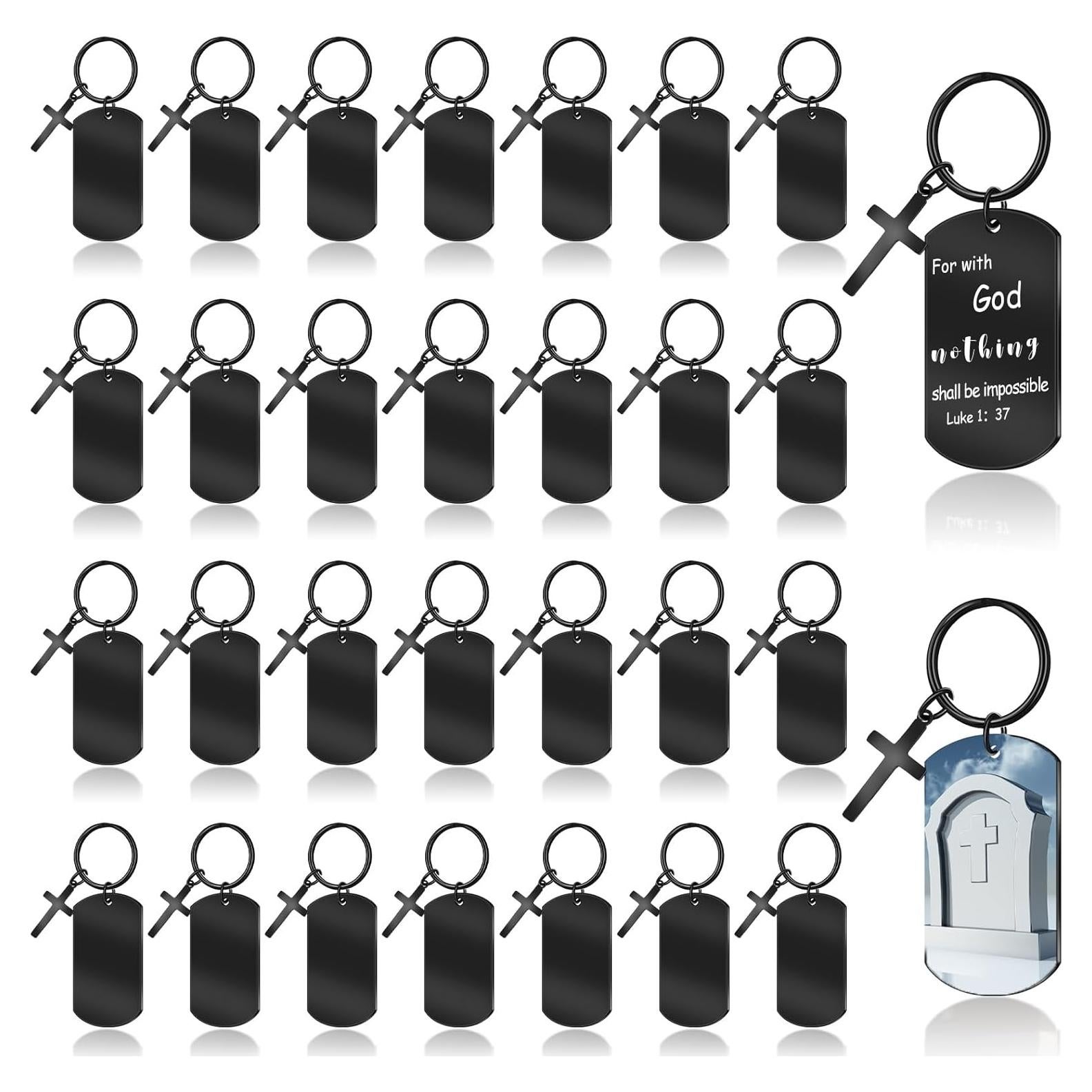 30 Llaveros Metálicos Grabables Gisafai Acero Inoxidable Negro