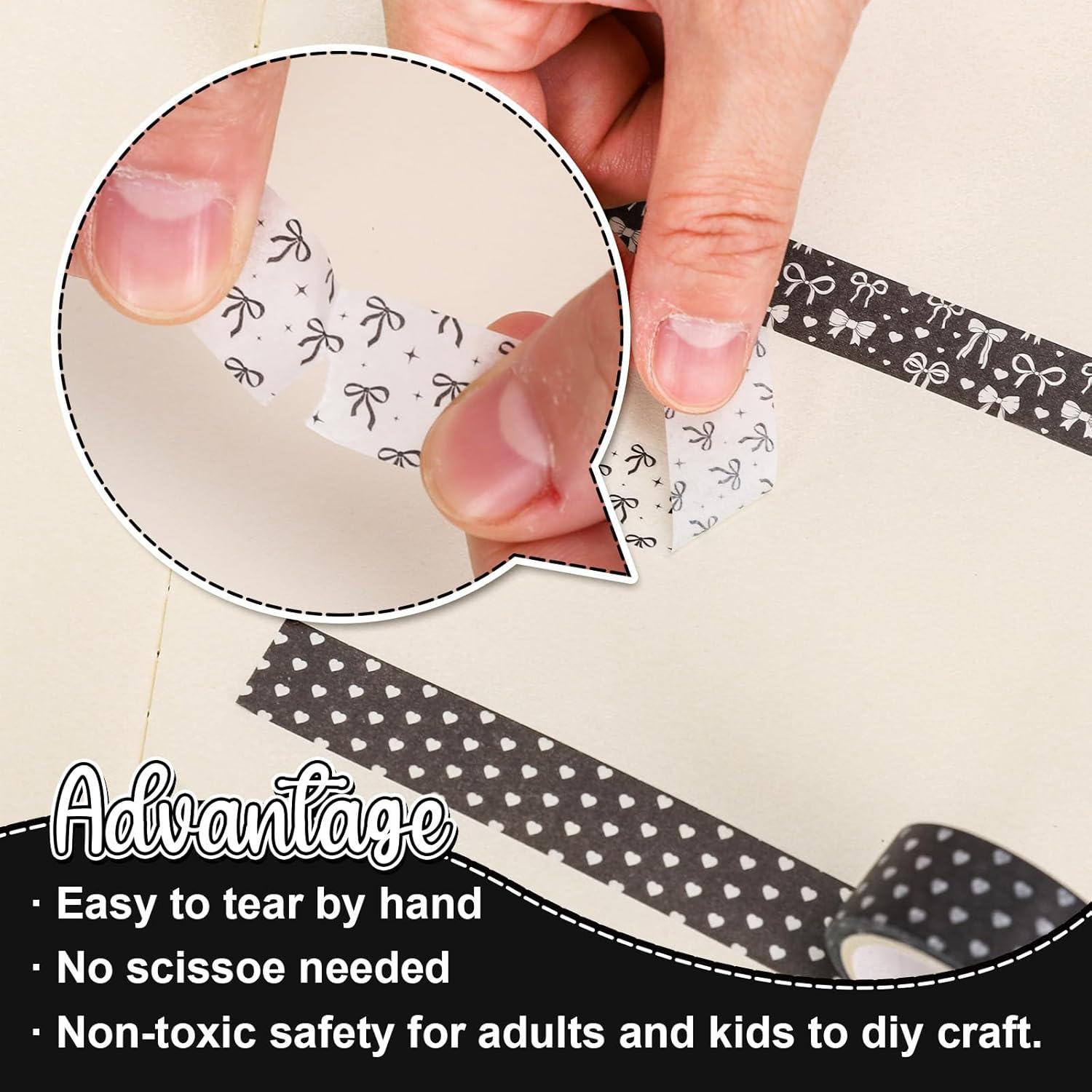 12 Rollos Cinta Washi Negra FYSUIMU 1.52 cm x 5 m Decorativa