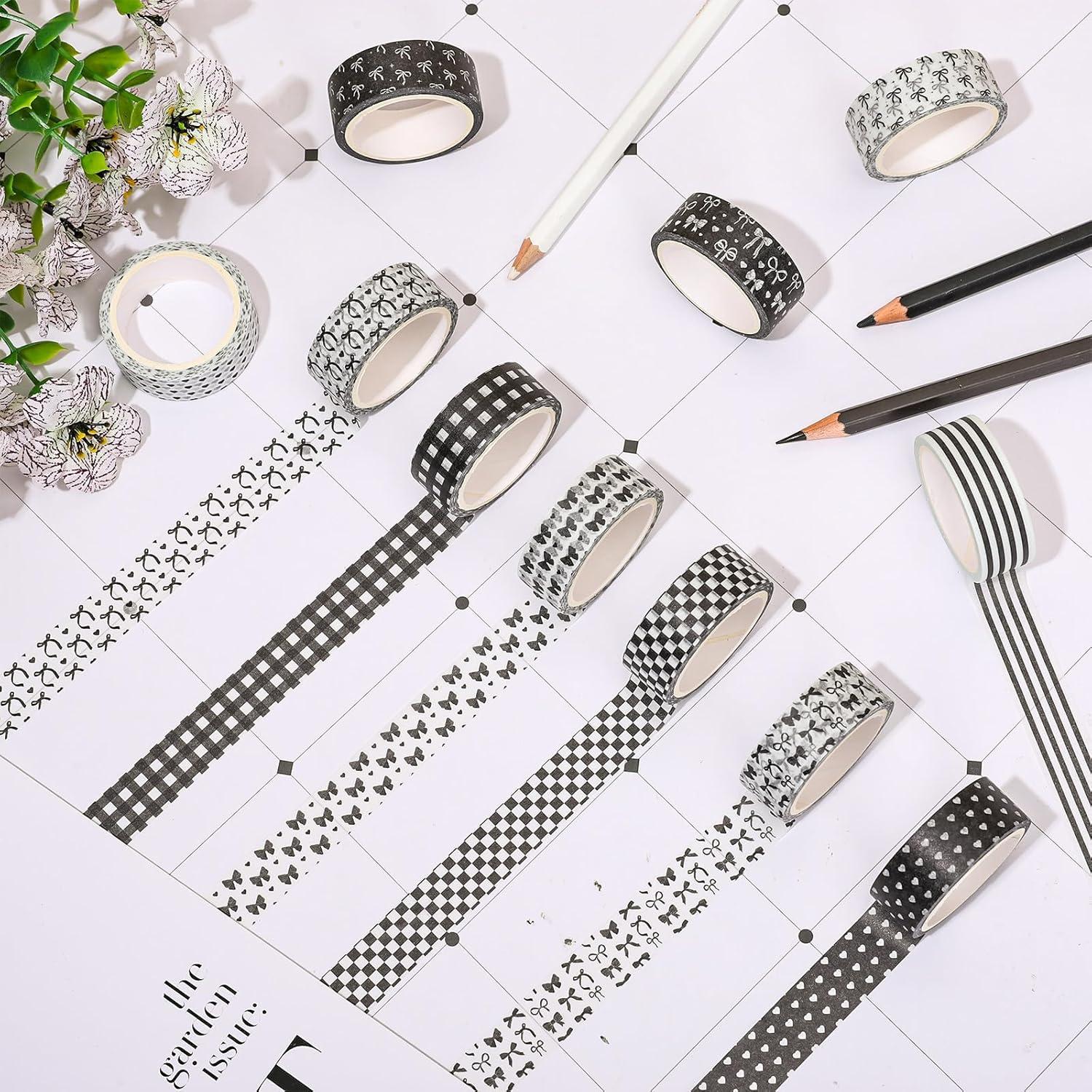 12 Rollos Cinta Washi Negra FYSUIMU 1.52 cm x 5 m Decorativa