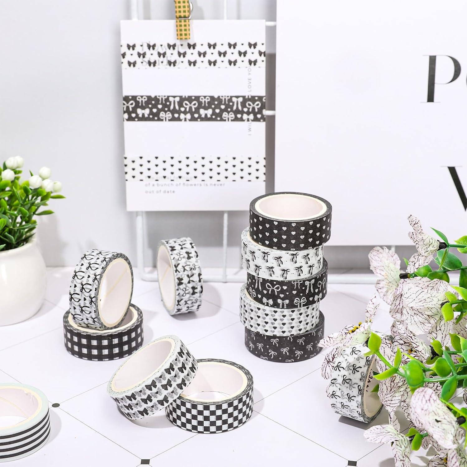 12 Rollos Cinta Washi Negra FYSUIMU 1.52 cm x 5 m Decorativa