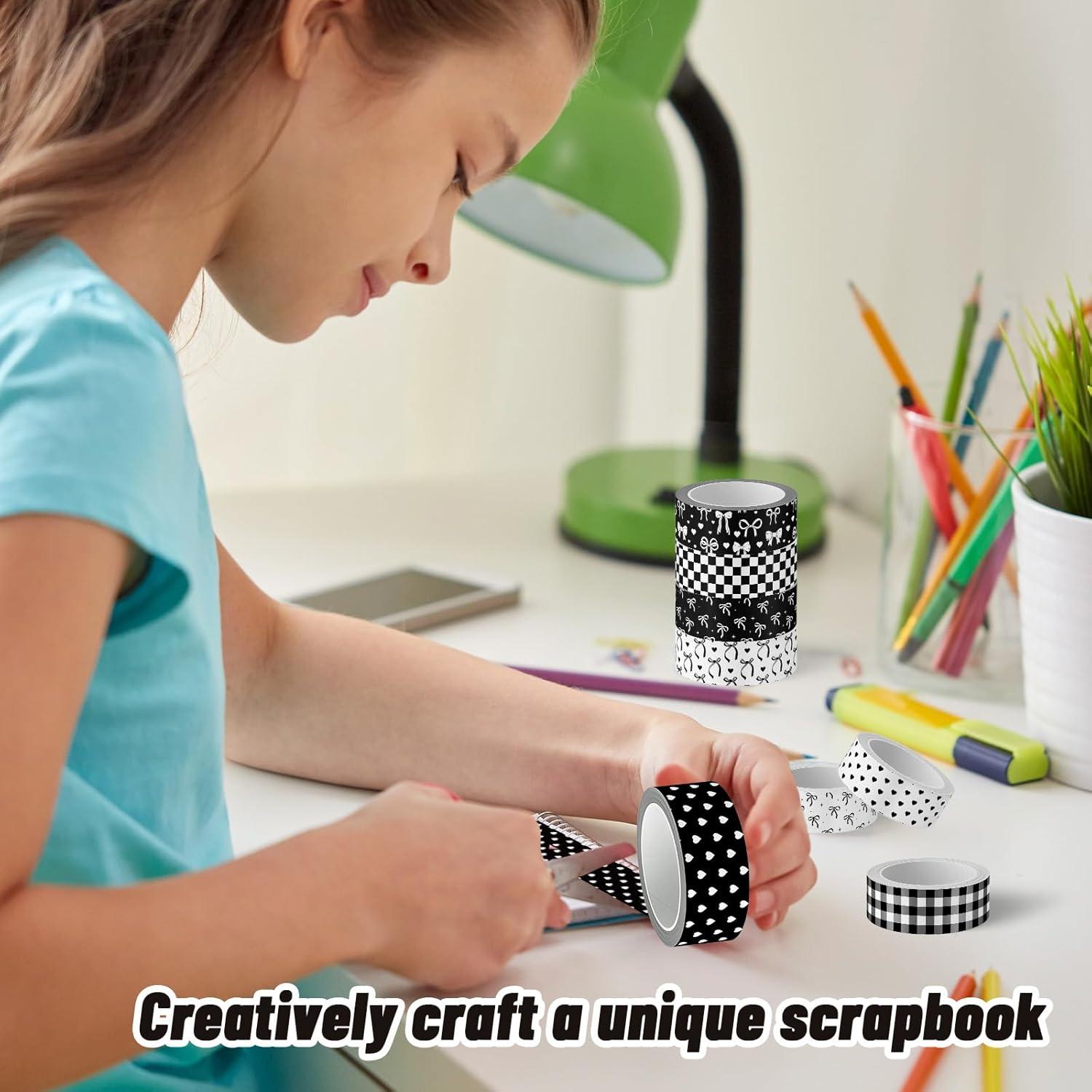 12 Rollos Cinta Washi Negra FYSUIMU 1.52 cm x 5 m Decorativa