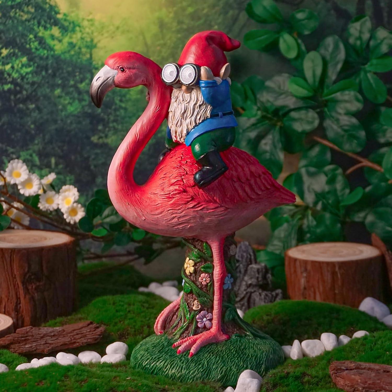 Estatua Solar de Jardín Gnome Flamenco ArtTerpnica 30cm